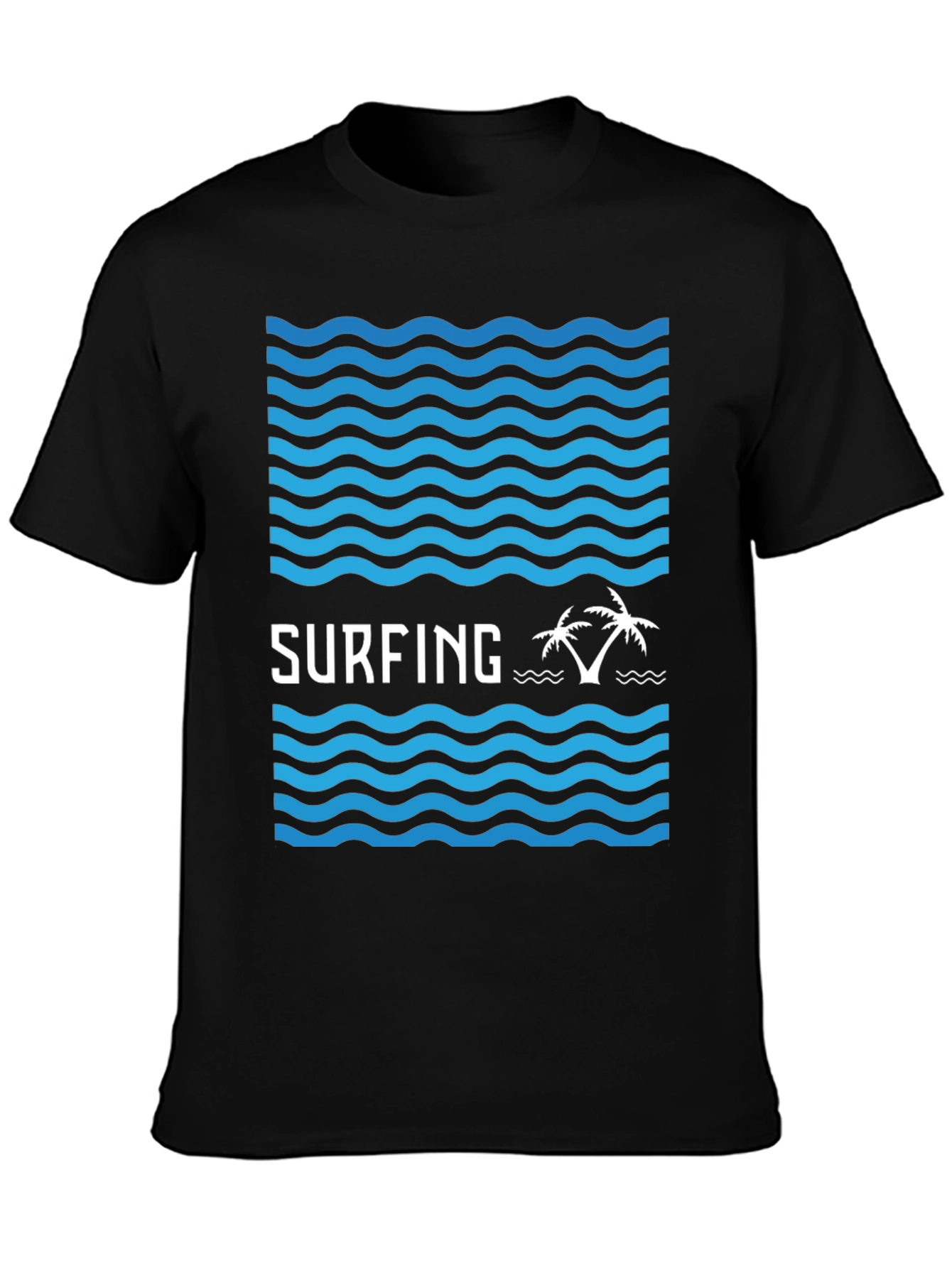 Surfing Vibes Graphic Tee - Black Cotton Blend