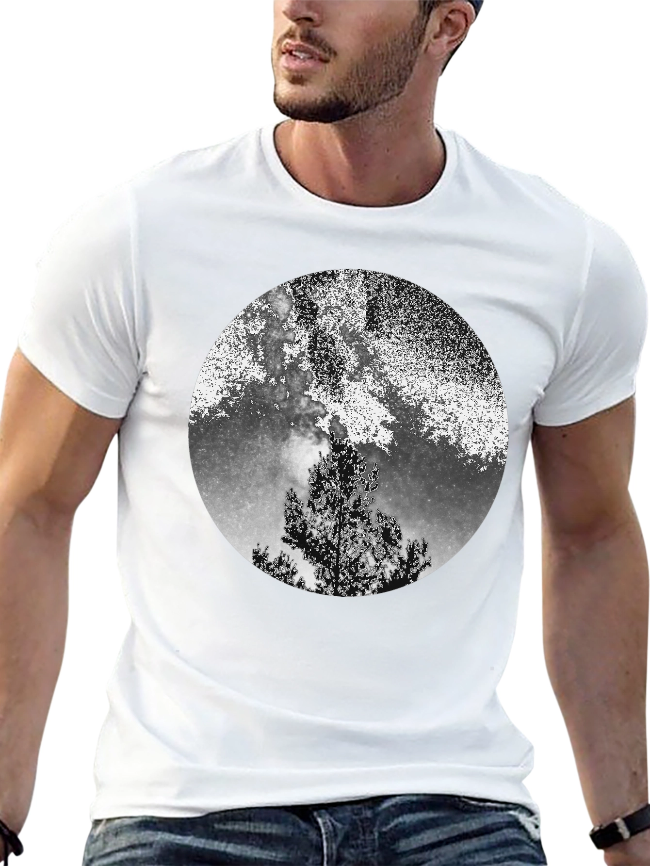 Night Sky Tree Graphic Tee - Black