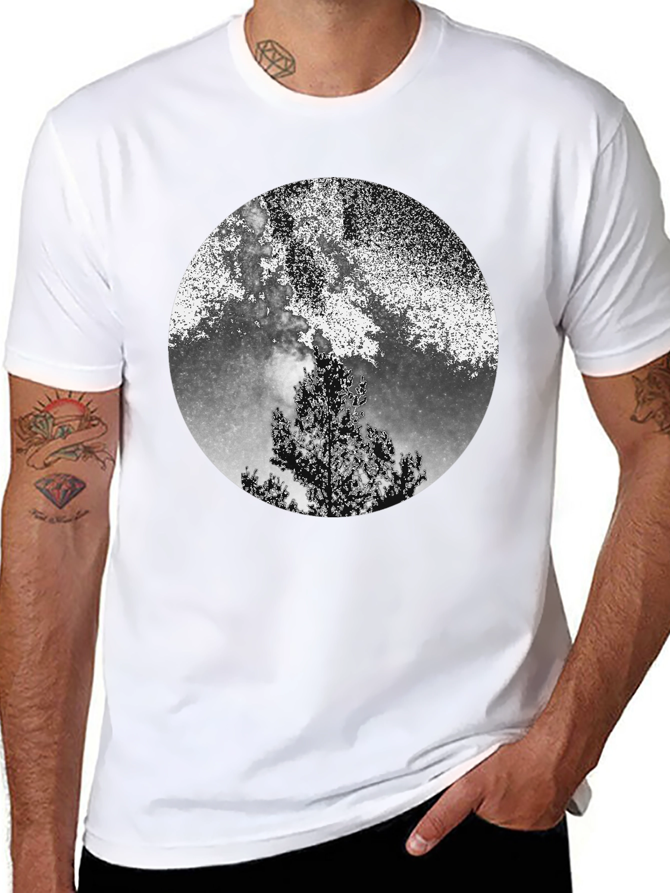 Night Sky Tree Graphic Tee - Black