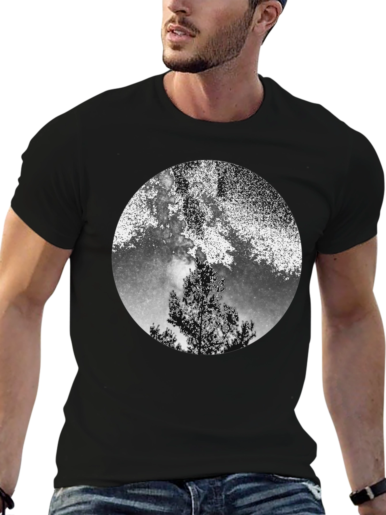 Night Sky Tree Graphic Tee - Black