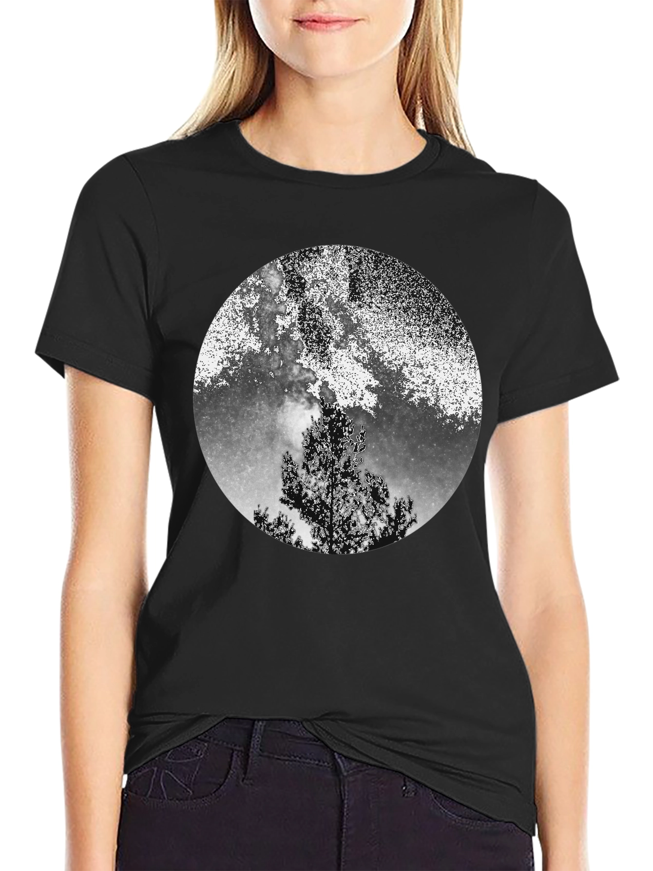 Night Sky Tree Graphic Tee - Black
