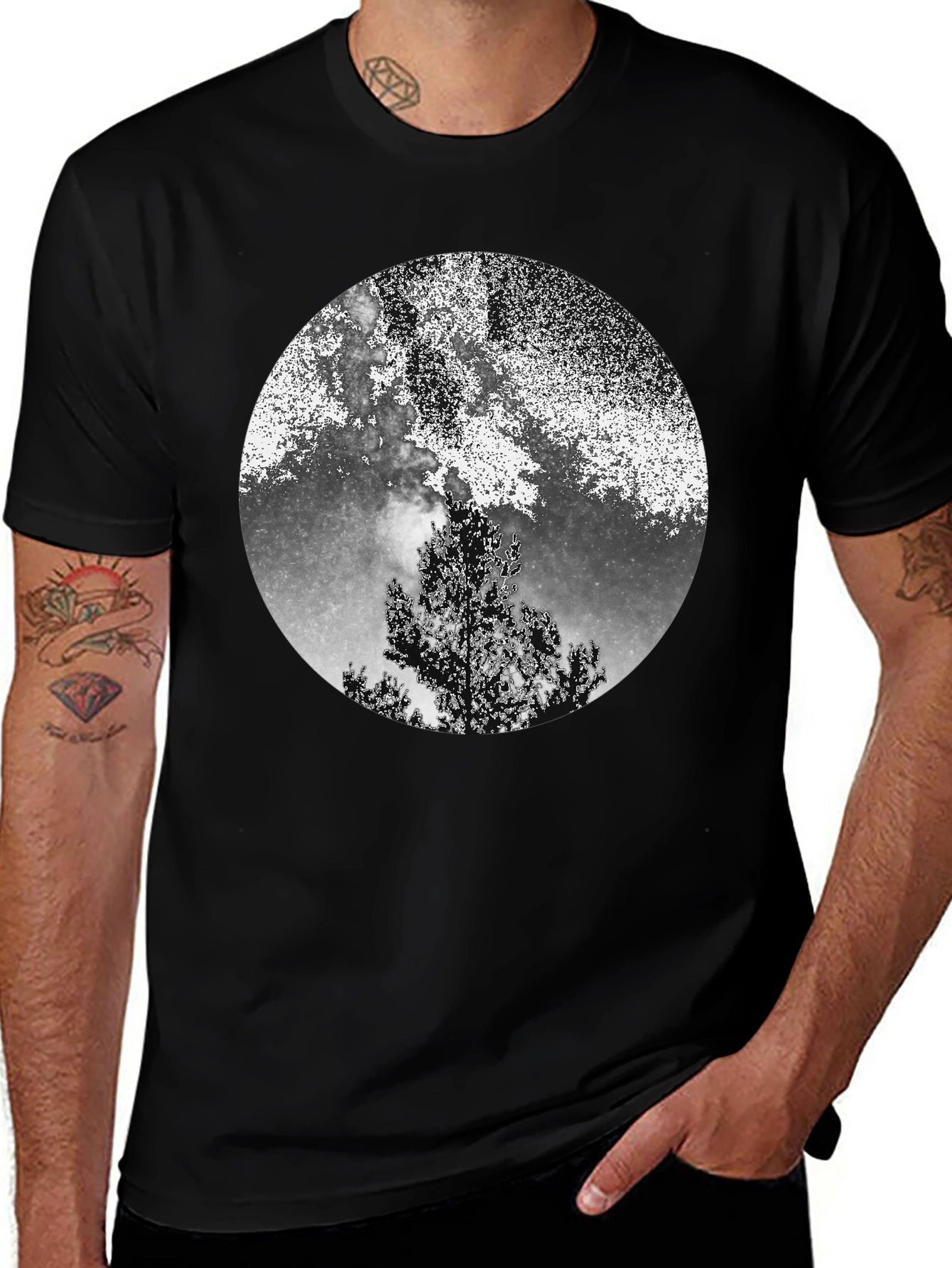 Night Sky Tree Graphic Tee - Black