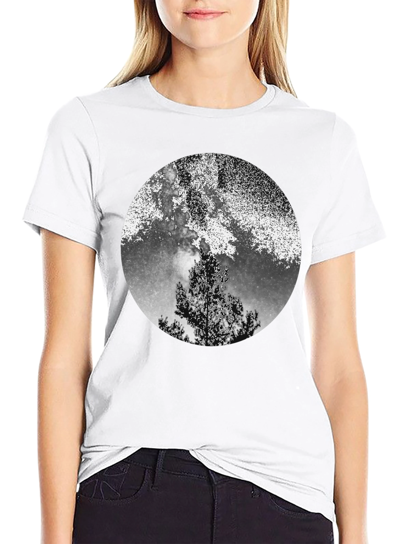 Night Sky Tree Graphic Tee - Black