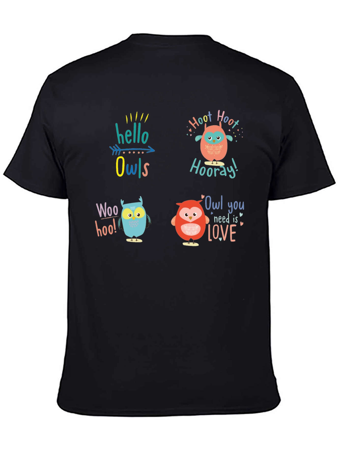 Fun Owl Graphic Print Crew Neck T-Shirt