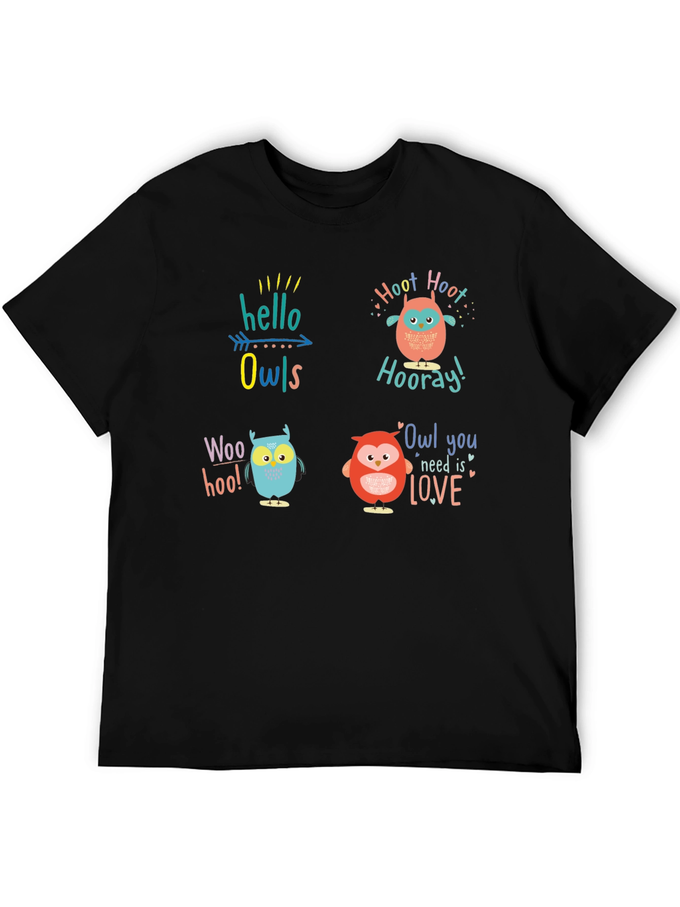Fun Owl Graphic Print Crew Neck T-Shirt