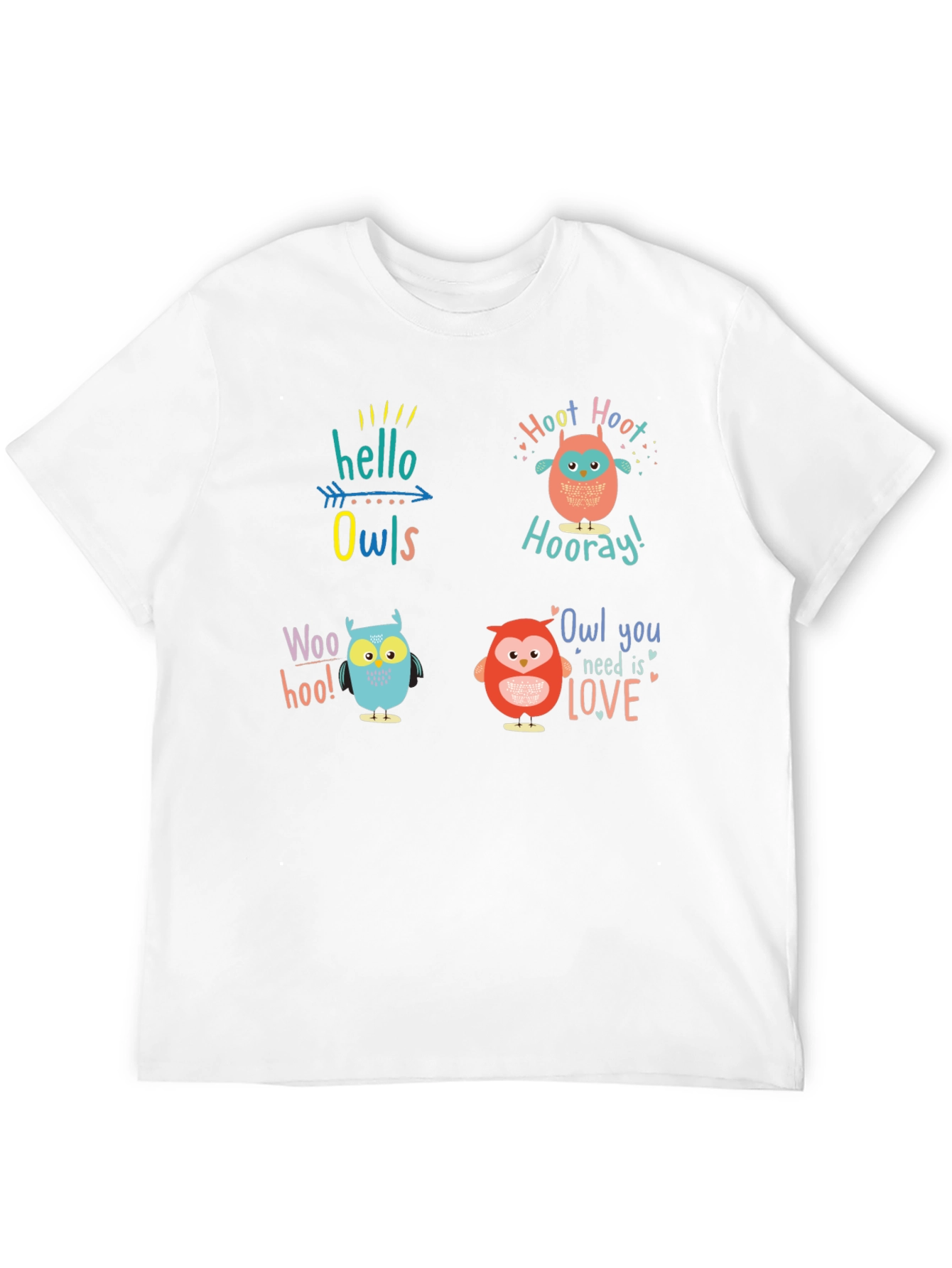 Fun Owl Graphic Print Crew Neck T-Shirt
