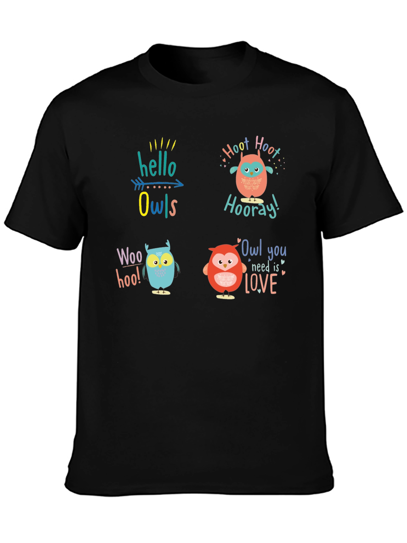 Fun Owl Graphic Print Crew Neck T-Shirt