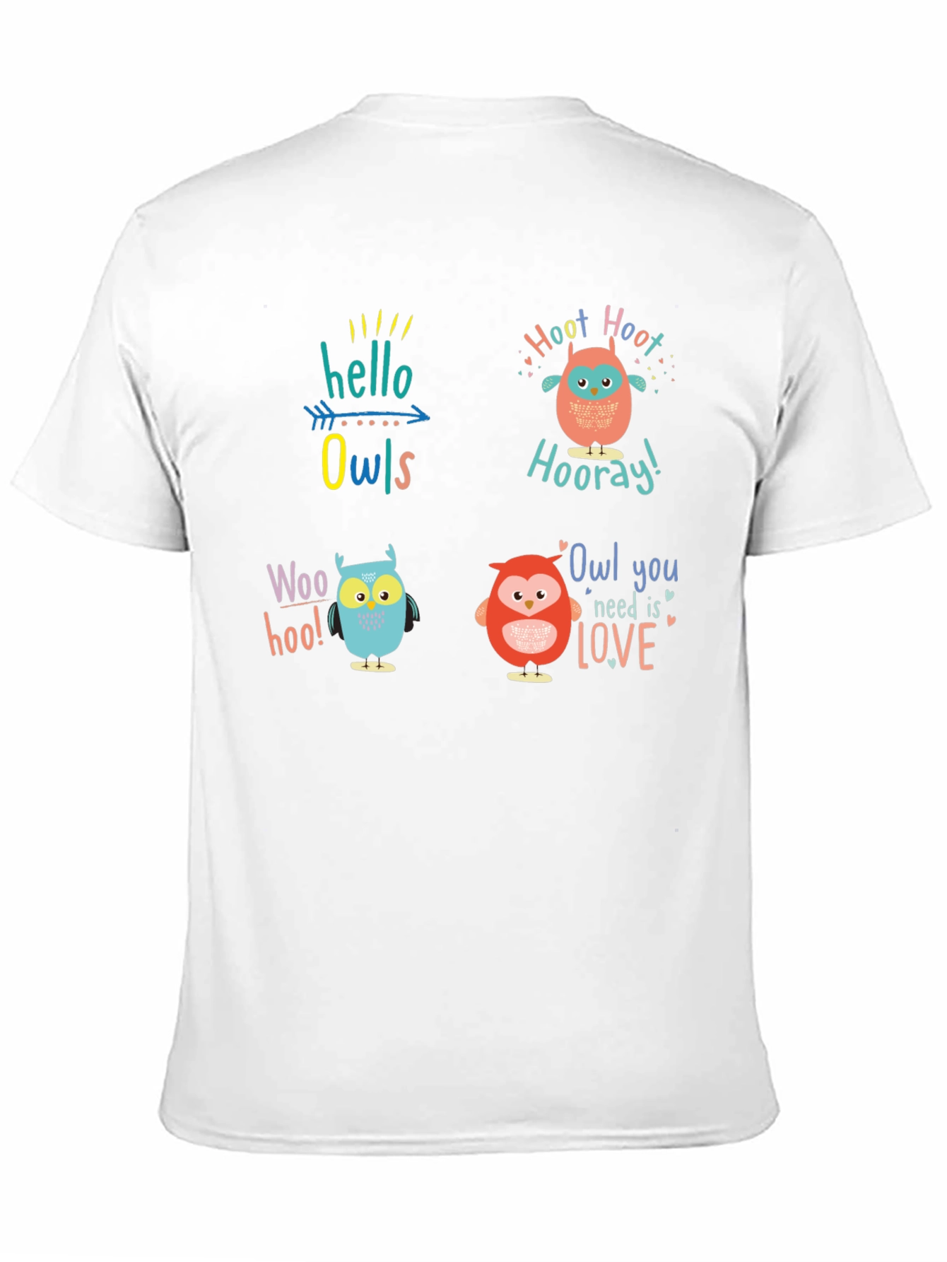 Fun Owl Graphic Print Crew Neck T-Shirt
