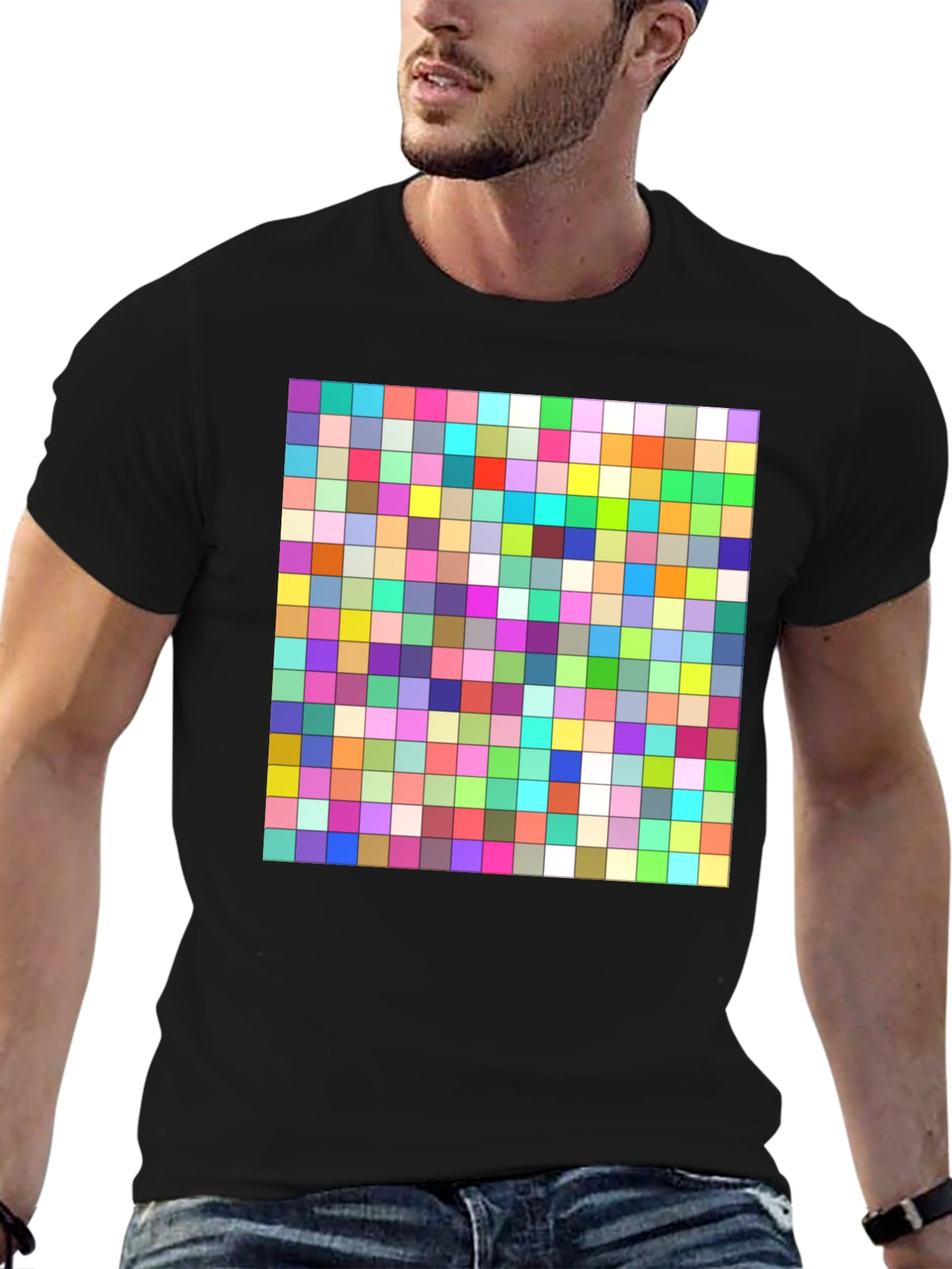 Pixelated Grid Tee - Vibrant Graphic T-Shirt