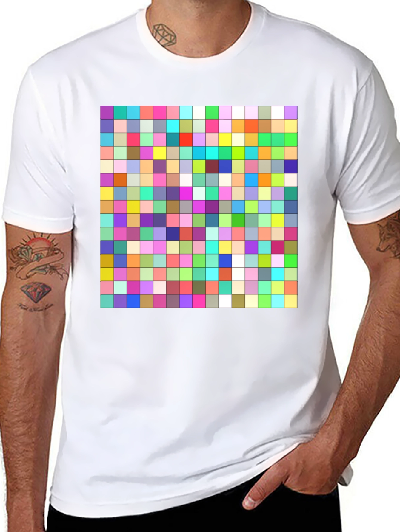 Pixelated Grid Tee - Vibrant Graphic T-Shirt