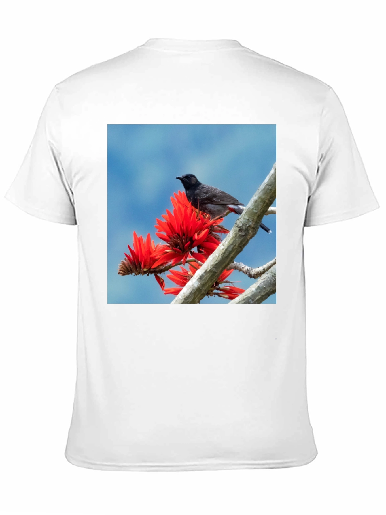 Bird on Coral Tree Black T-Shirt