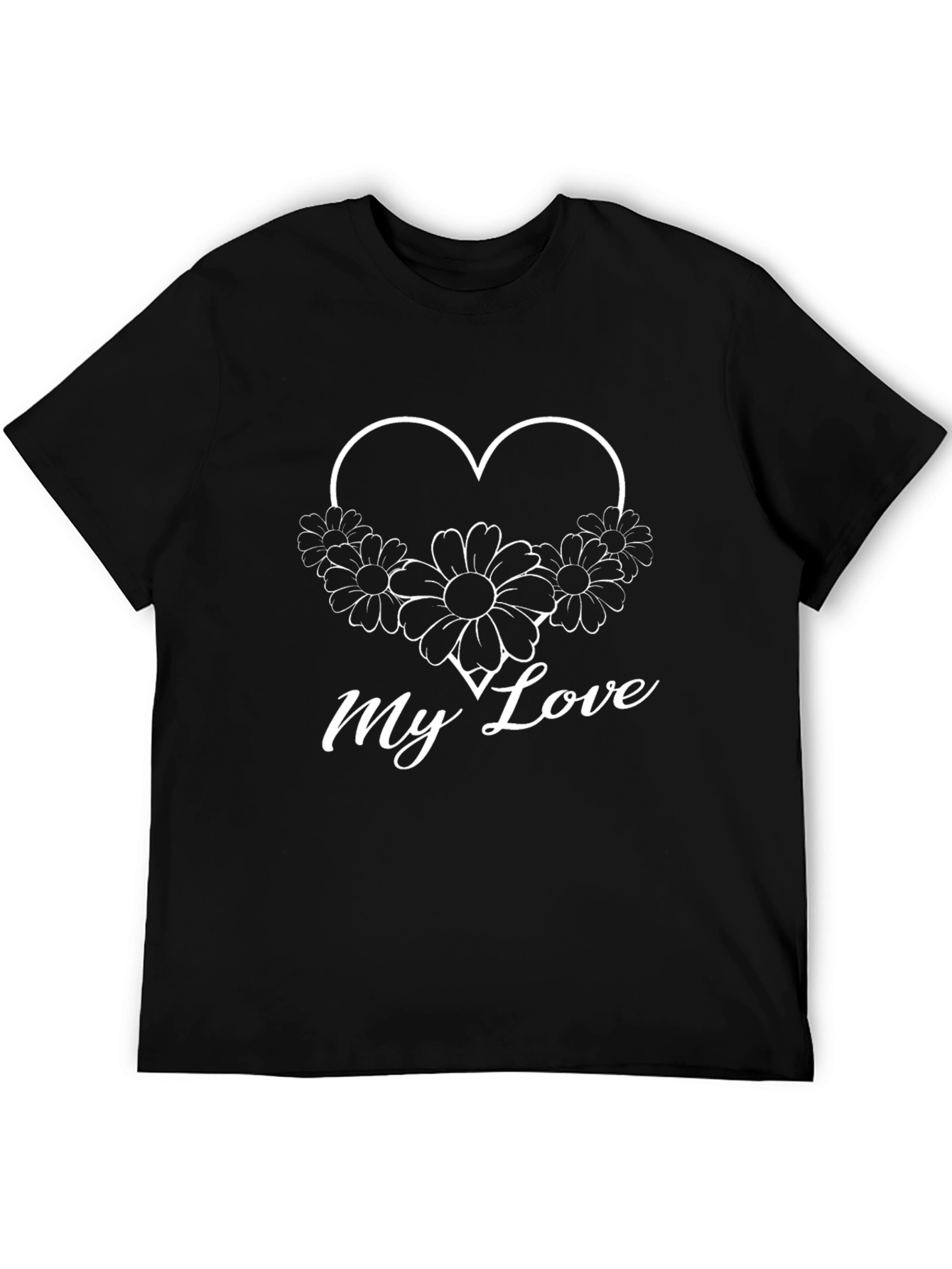 My Love Floral Heart Graphic Tee - Black
