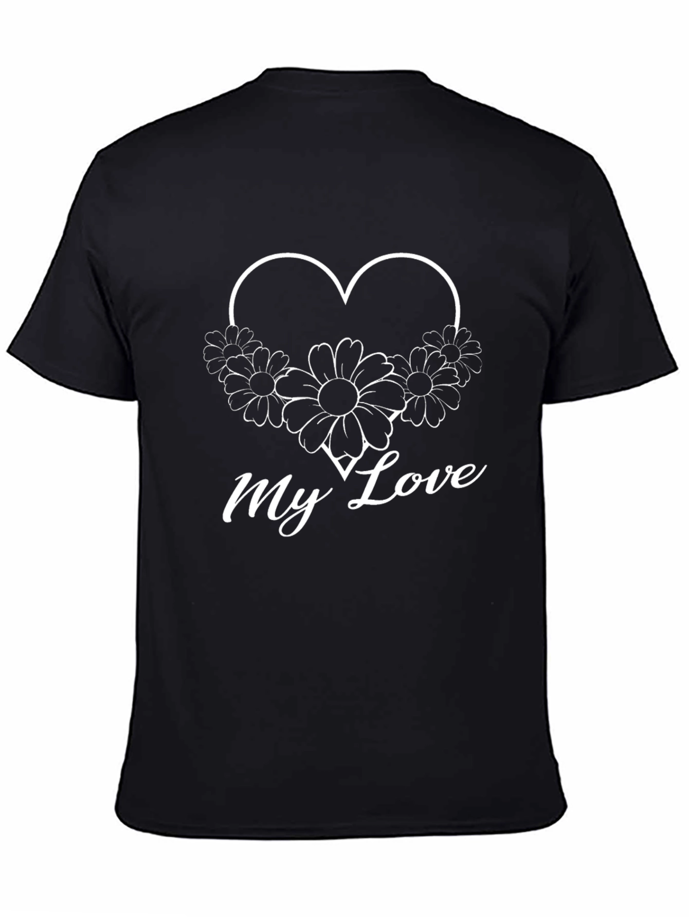 My Love Floral Heart Graphic Tee - Black