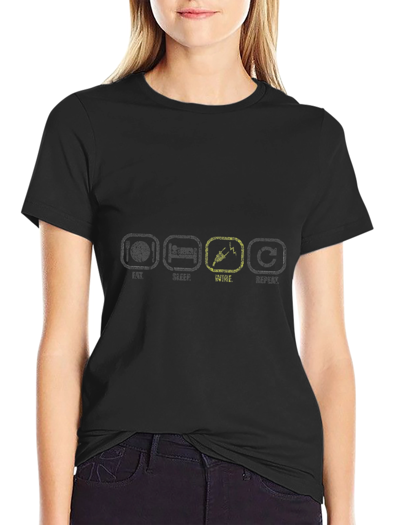 Eat Sleep Wire Repeat Black T-Shirt