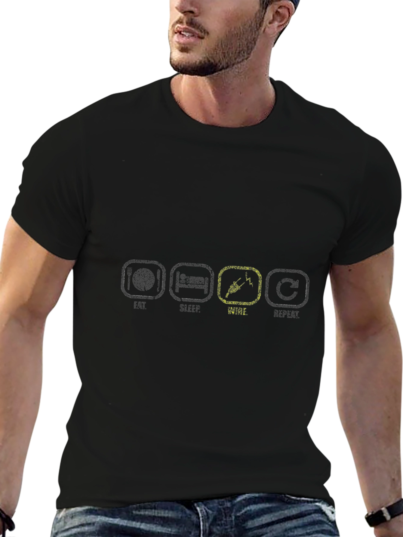 Eat Sleep Wire Repeat Black T-Shirt