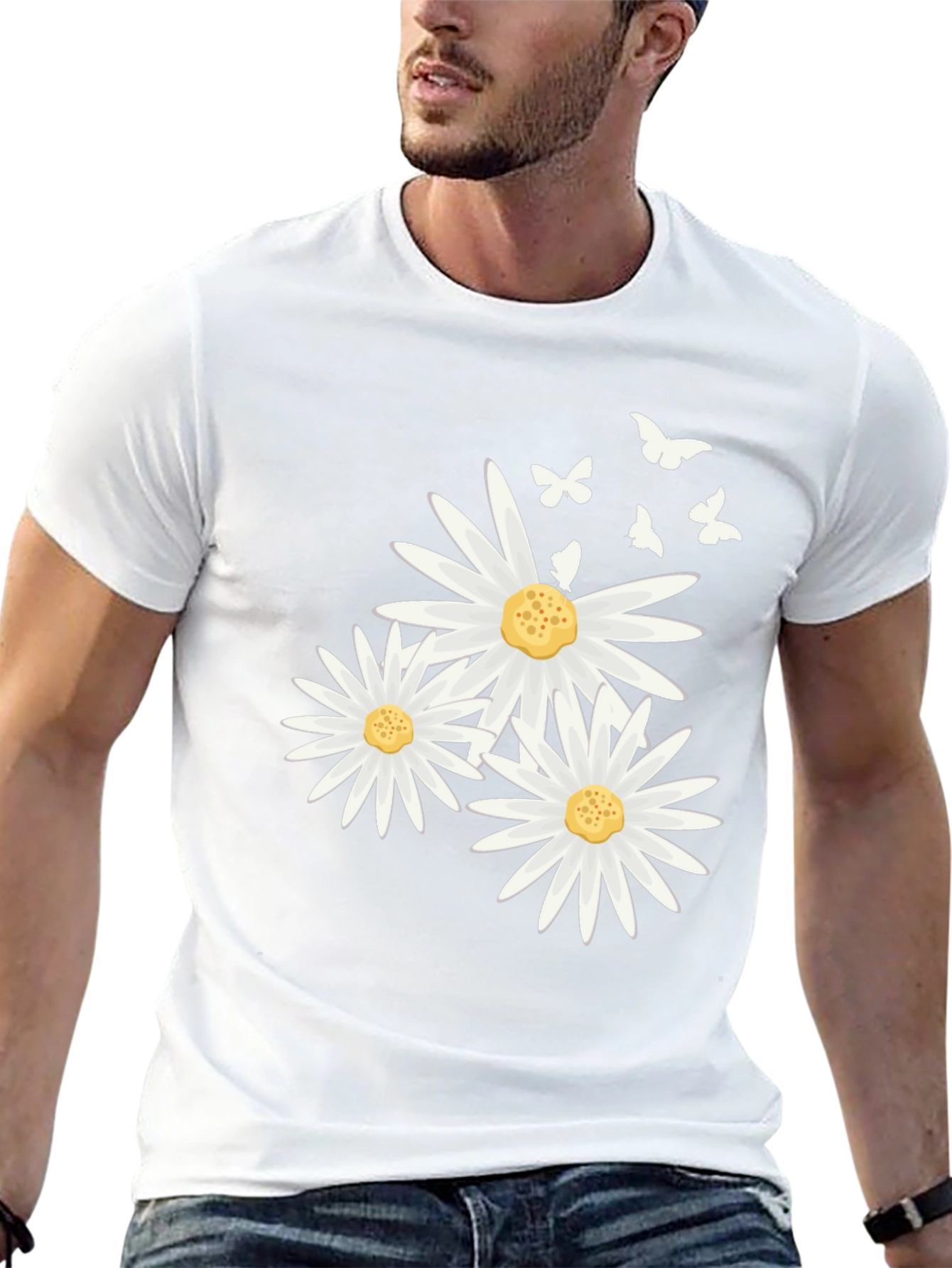 Daisy & Butterfly Print Black T-Shirt
