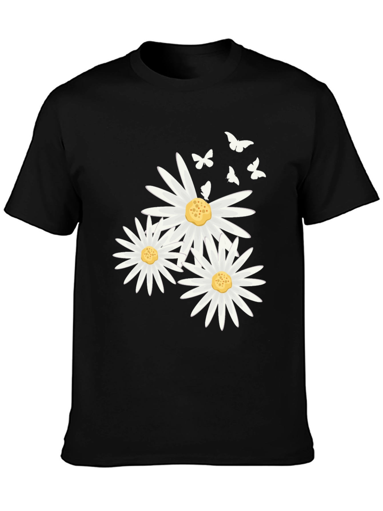 Daisy & Butterfly Print Black T-Shirt
