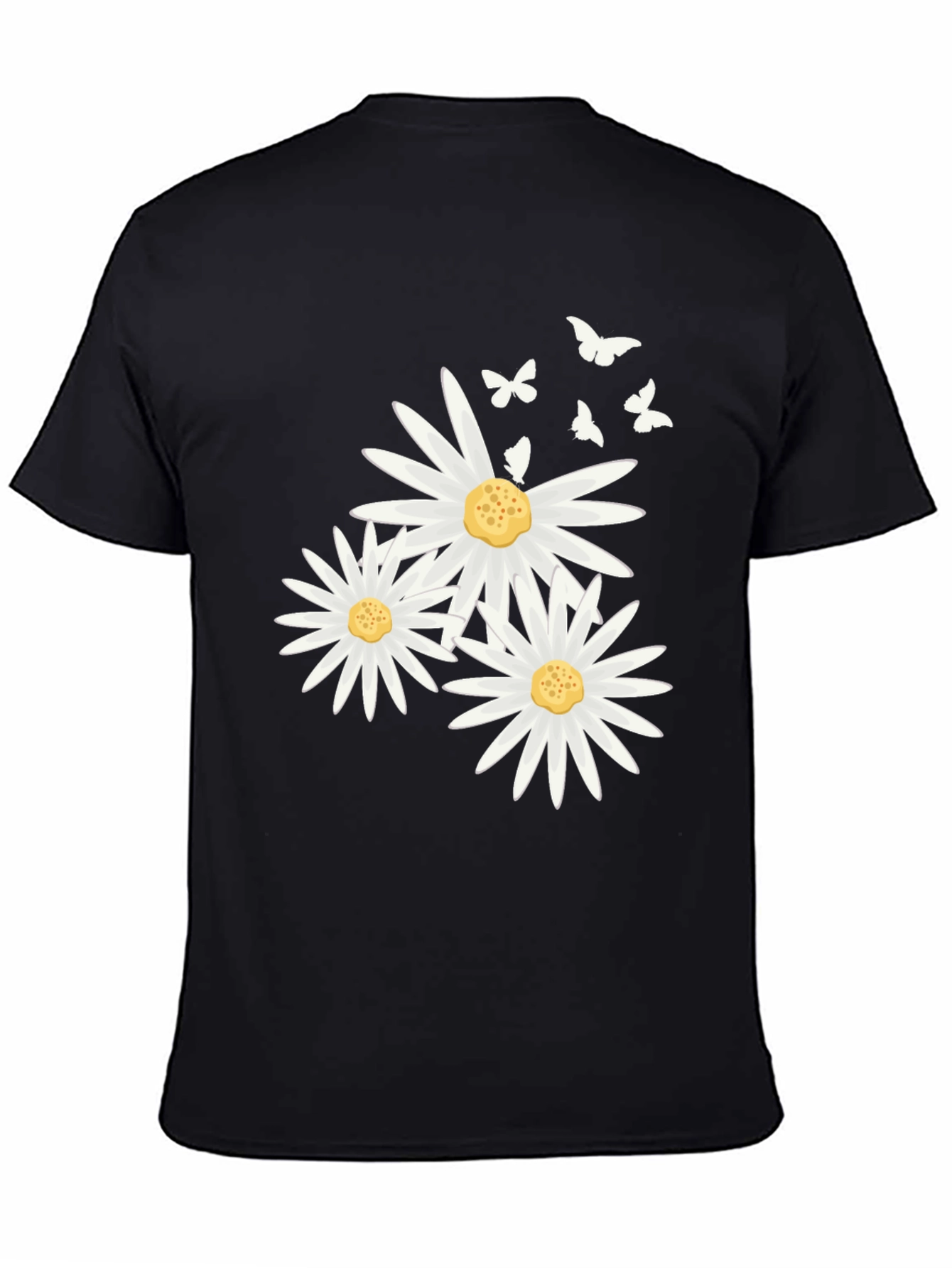 Daisy & Butterfly Print Black T-Shirt