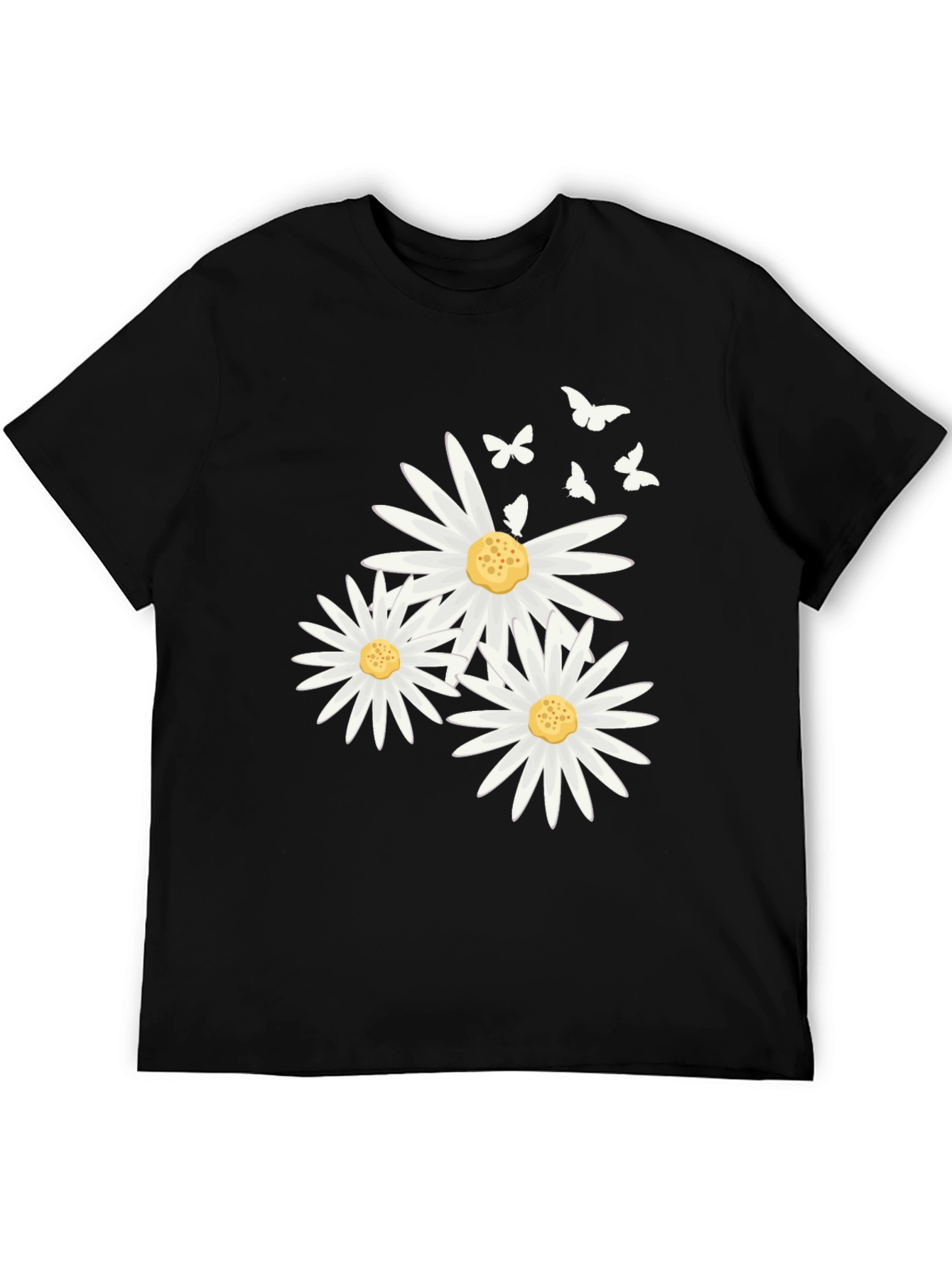 Daisy & Butterfly Print Black T-Shirt