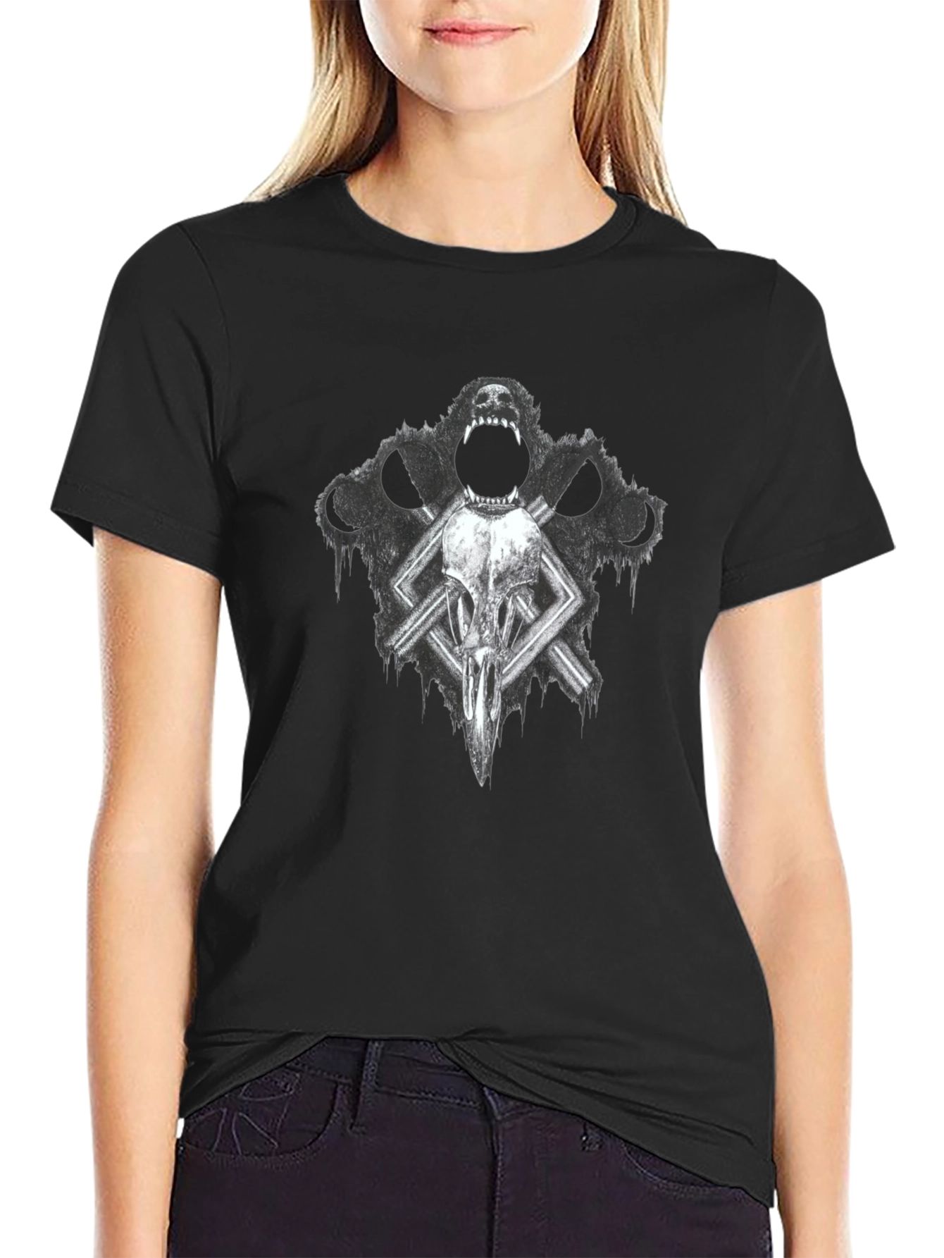 Gothic Skull & Wolf T-Shirt - Dark Graphic Tee