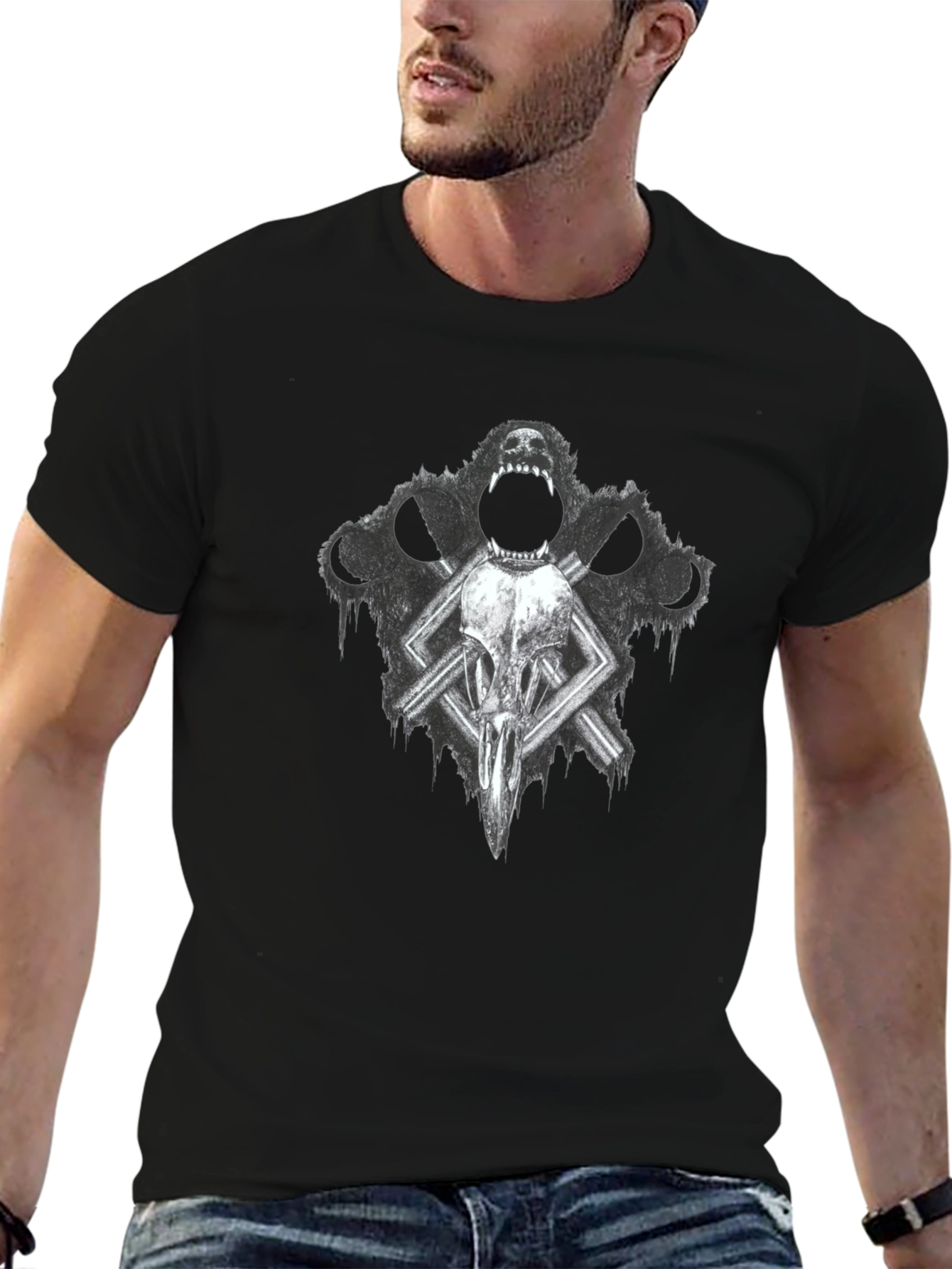 Gothic Skull & Wolf T-Shirt - Dark Graphic Tee