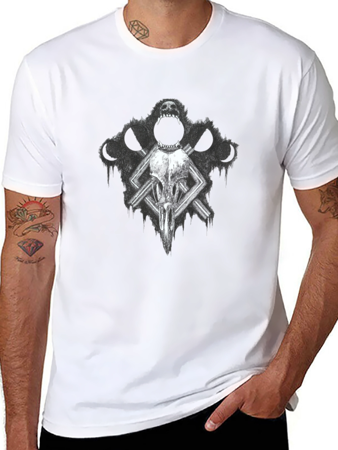 Gothic Skull & Wolf T-Shirt - Dark Graphic Tee