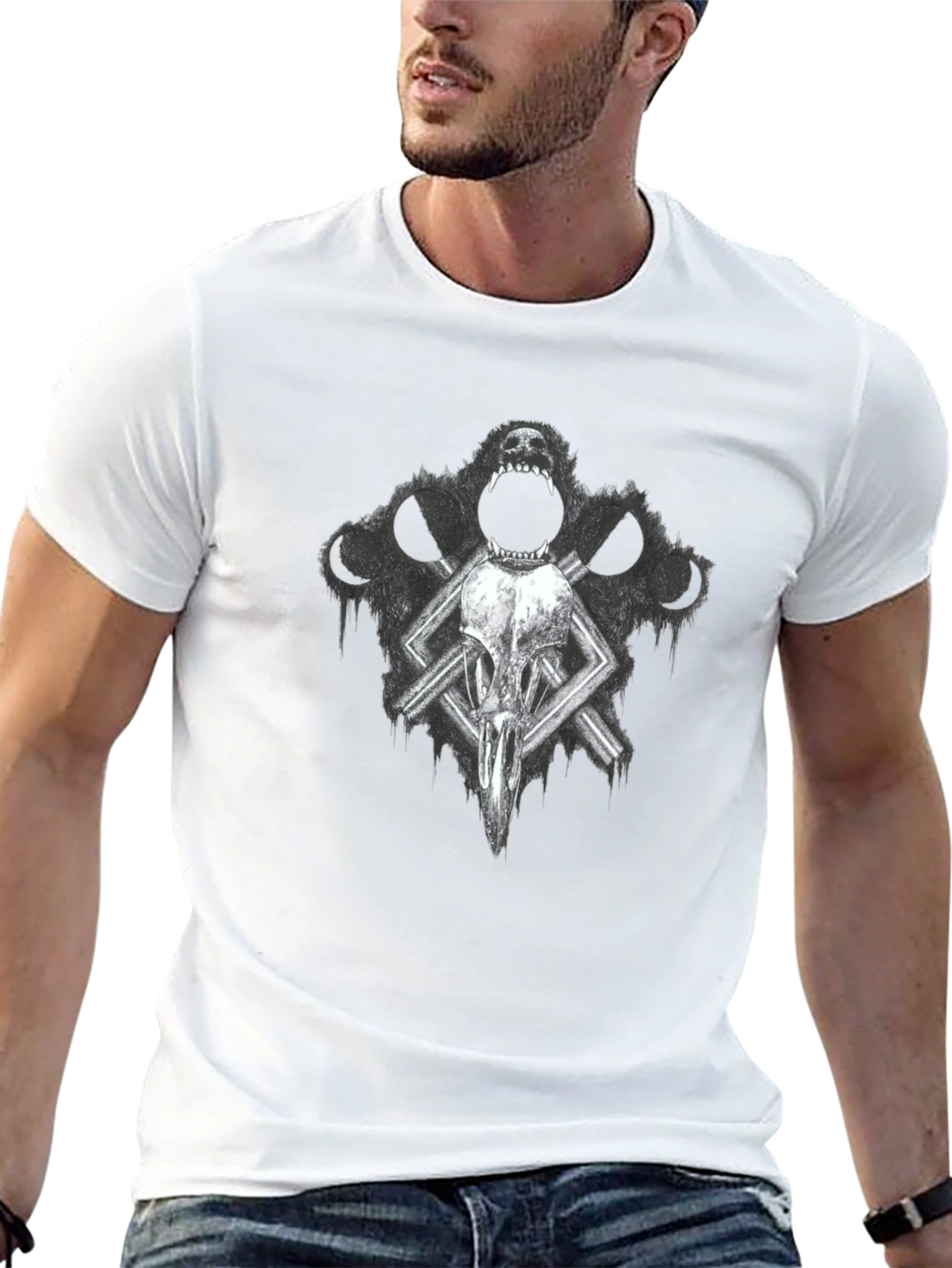 Gothic Skull & Wolf T-Shirt - Dark Graphic Tee