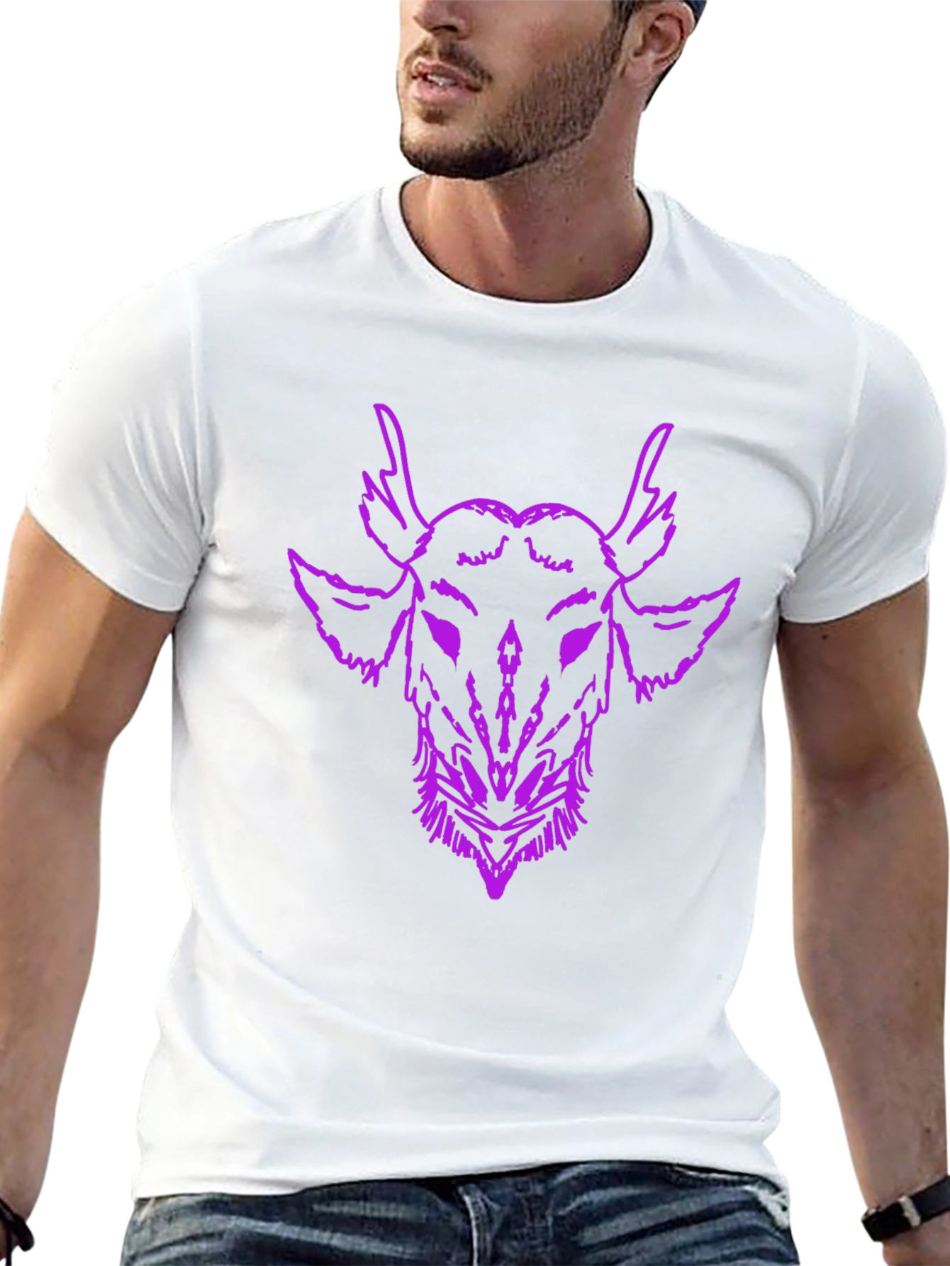 Mens Black T-Shirt with Purple Goat Head Graphic