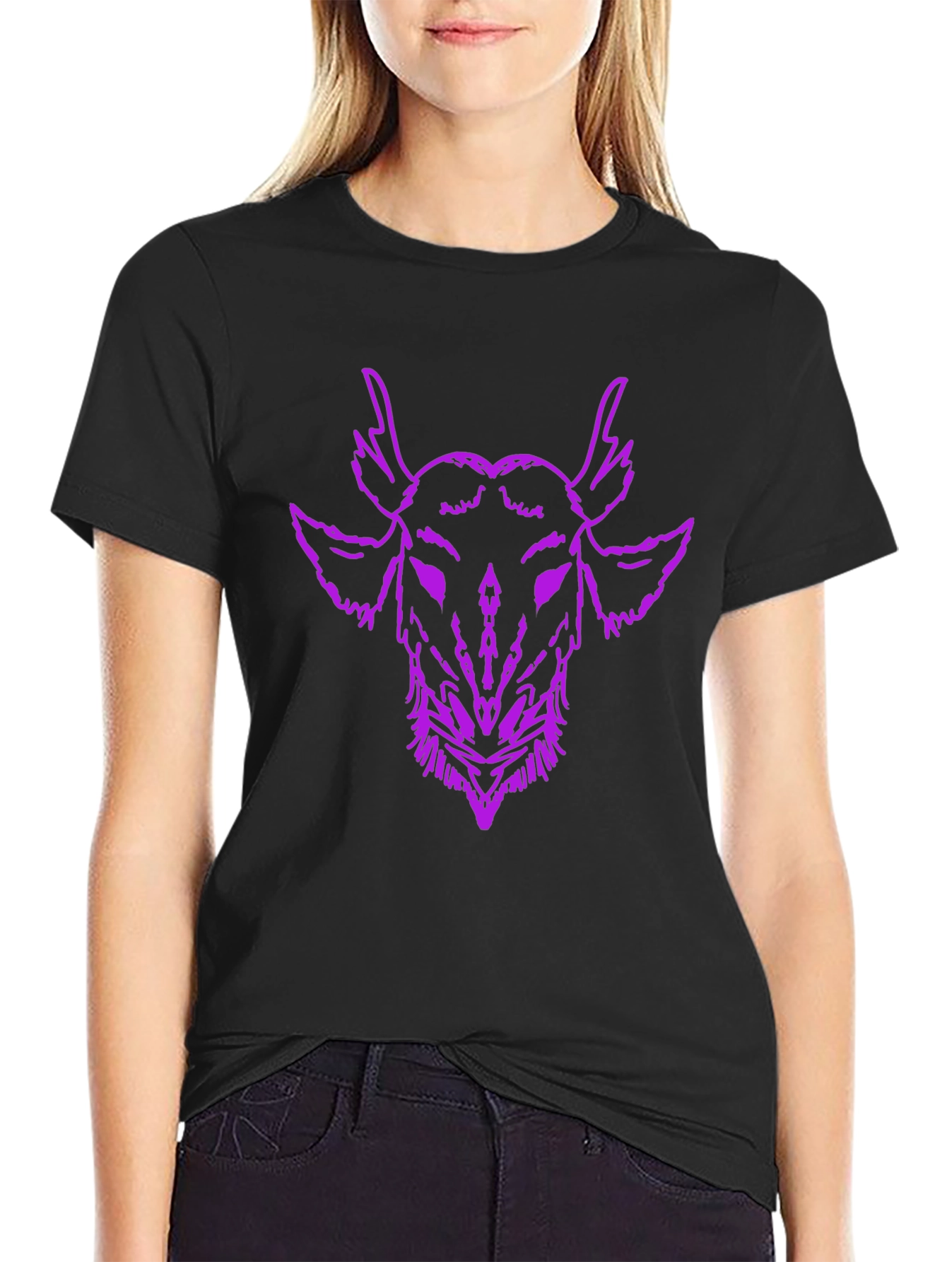 Mens Black T-Shirt with Purple Goat Head Graphic