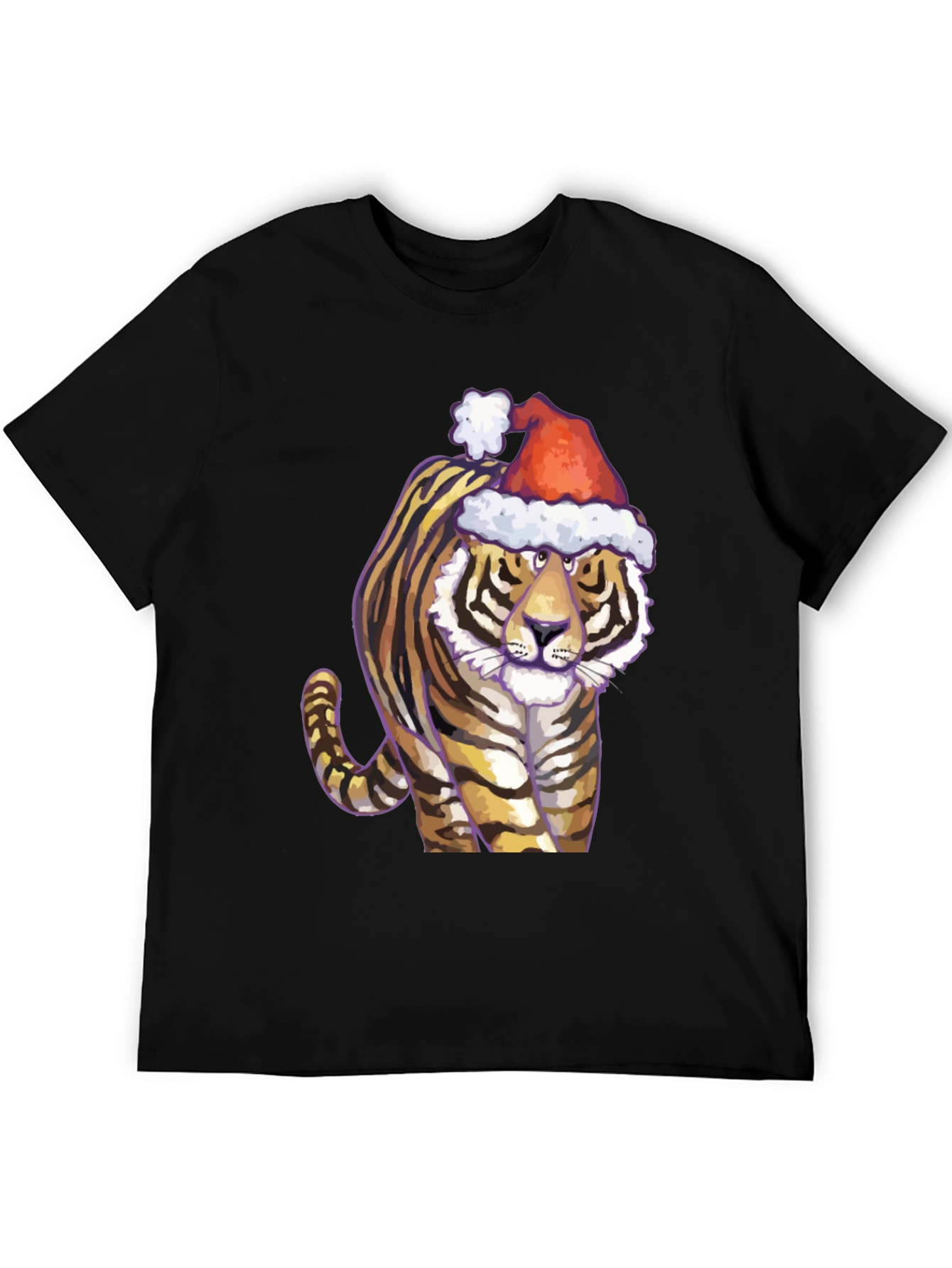 Festive Tiger Graphic Tee - Black Cotton Shirt