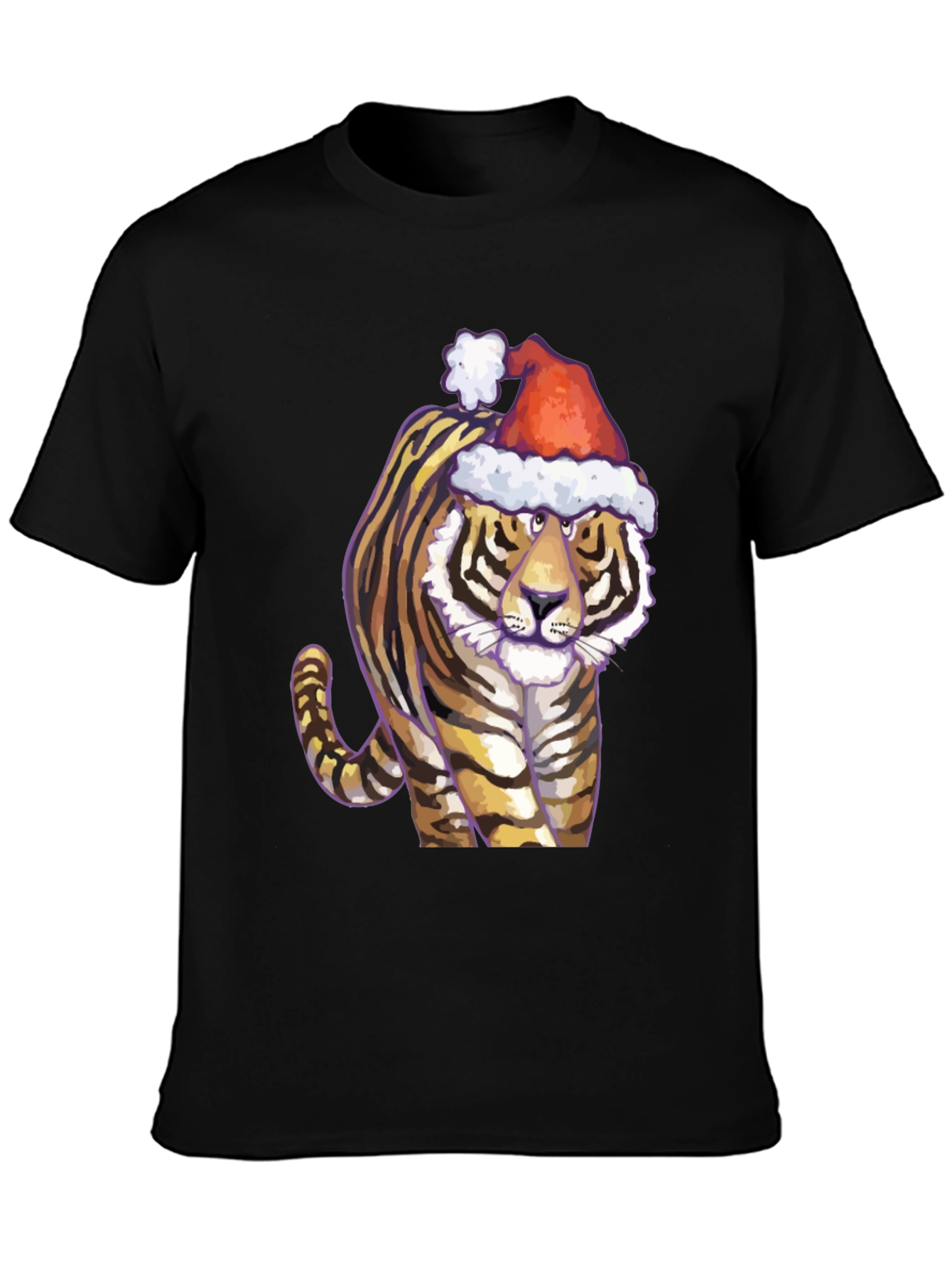 Festive Tiger Graphic Tee - Black Cotton Shirt