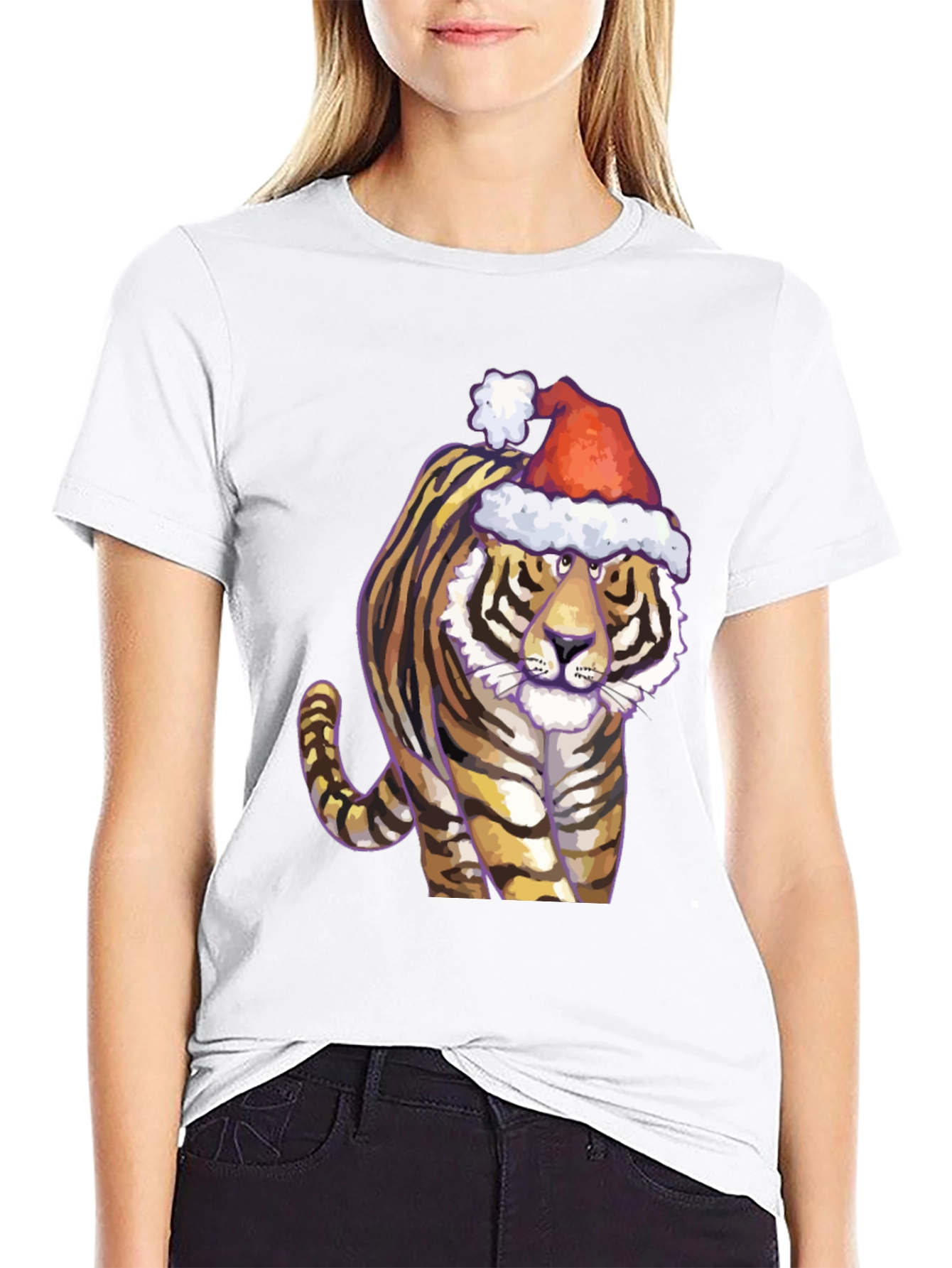 Festive Tiger Graphic Tee - Black Cotton Shirt
