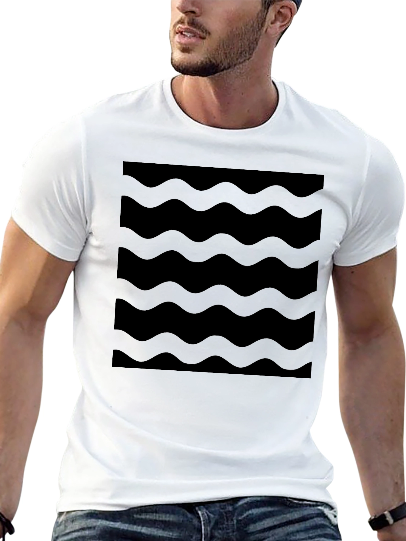 Modern Black Wave Pattern T-Shirt