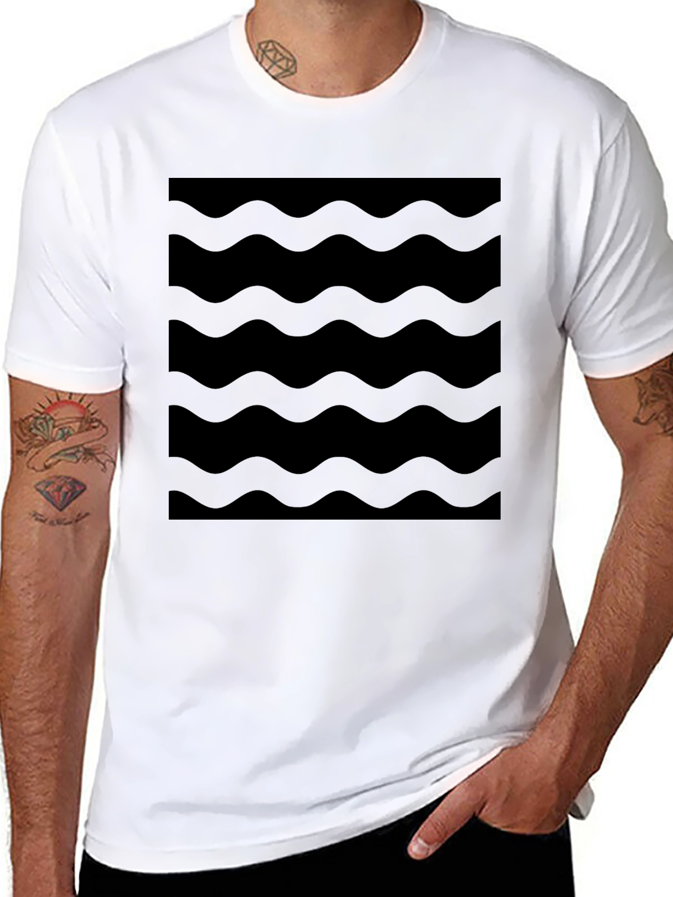 Modern Black Wave Pattern T-Shirt