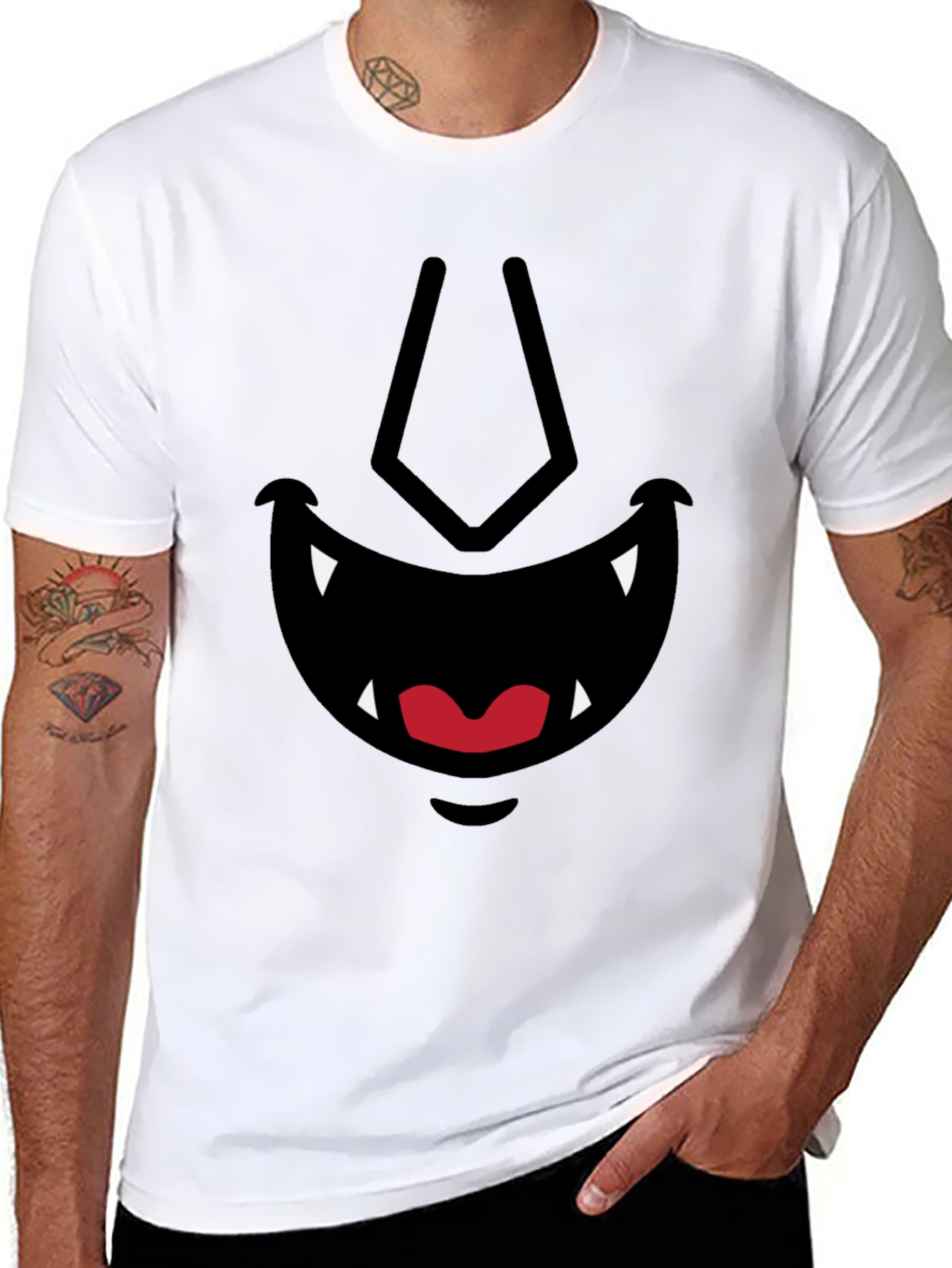 Cartoon Monster Face Graphic Tee - Black
