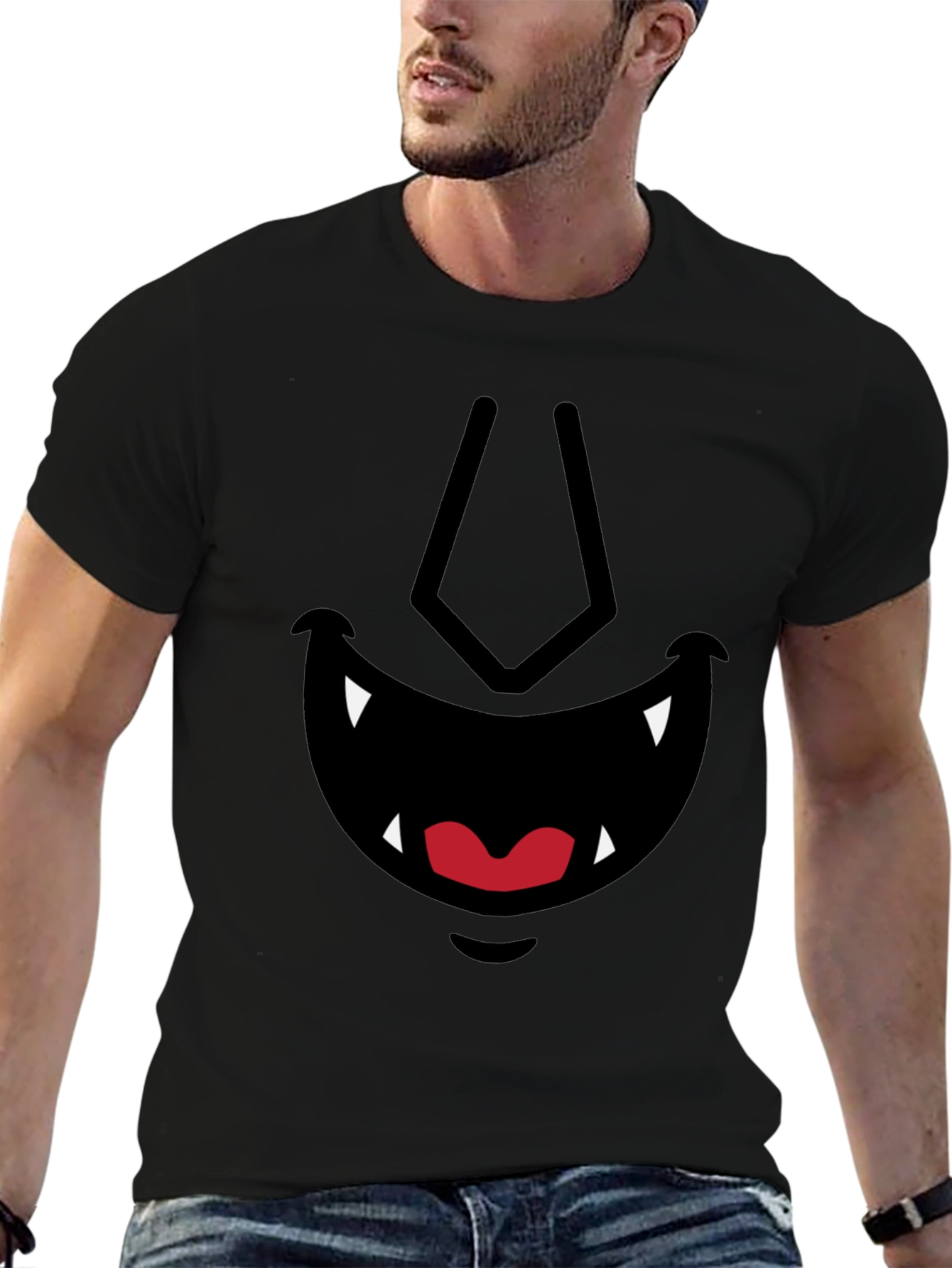 Cartoon Monster Face Graphic Tee - Black