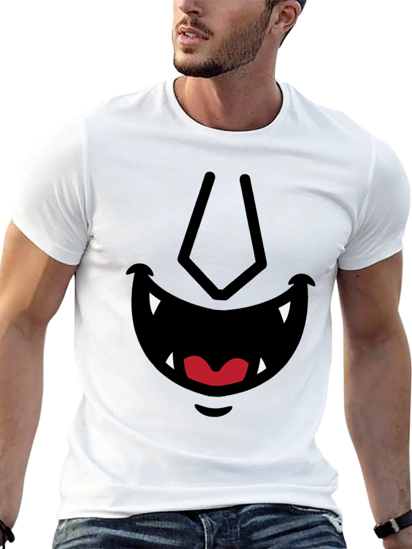 Cartoon Monster Face Graphic Tee - Black