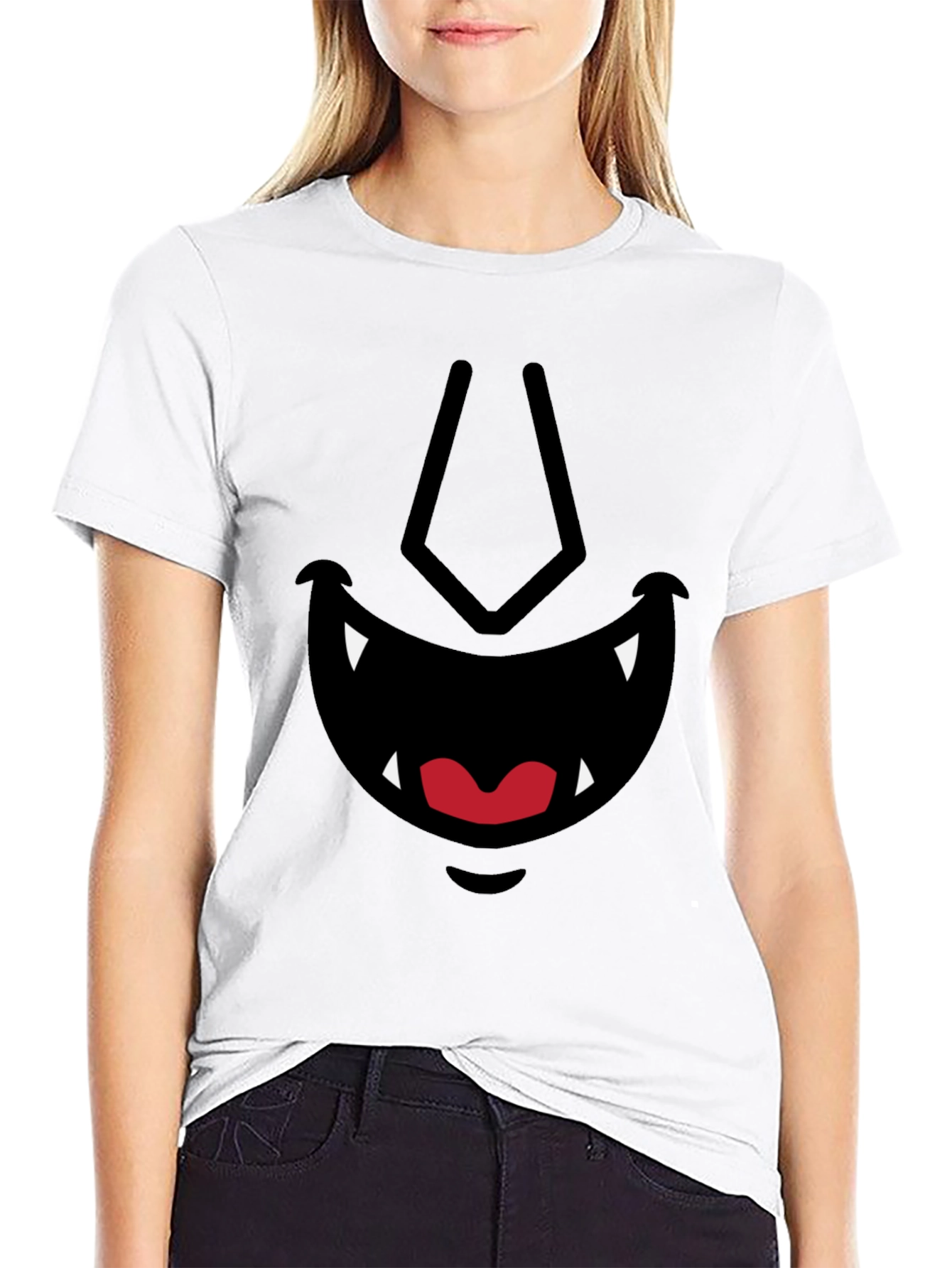 Cartoon Monster Face Graphic Tee - Black
