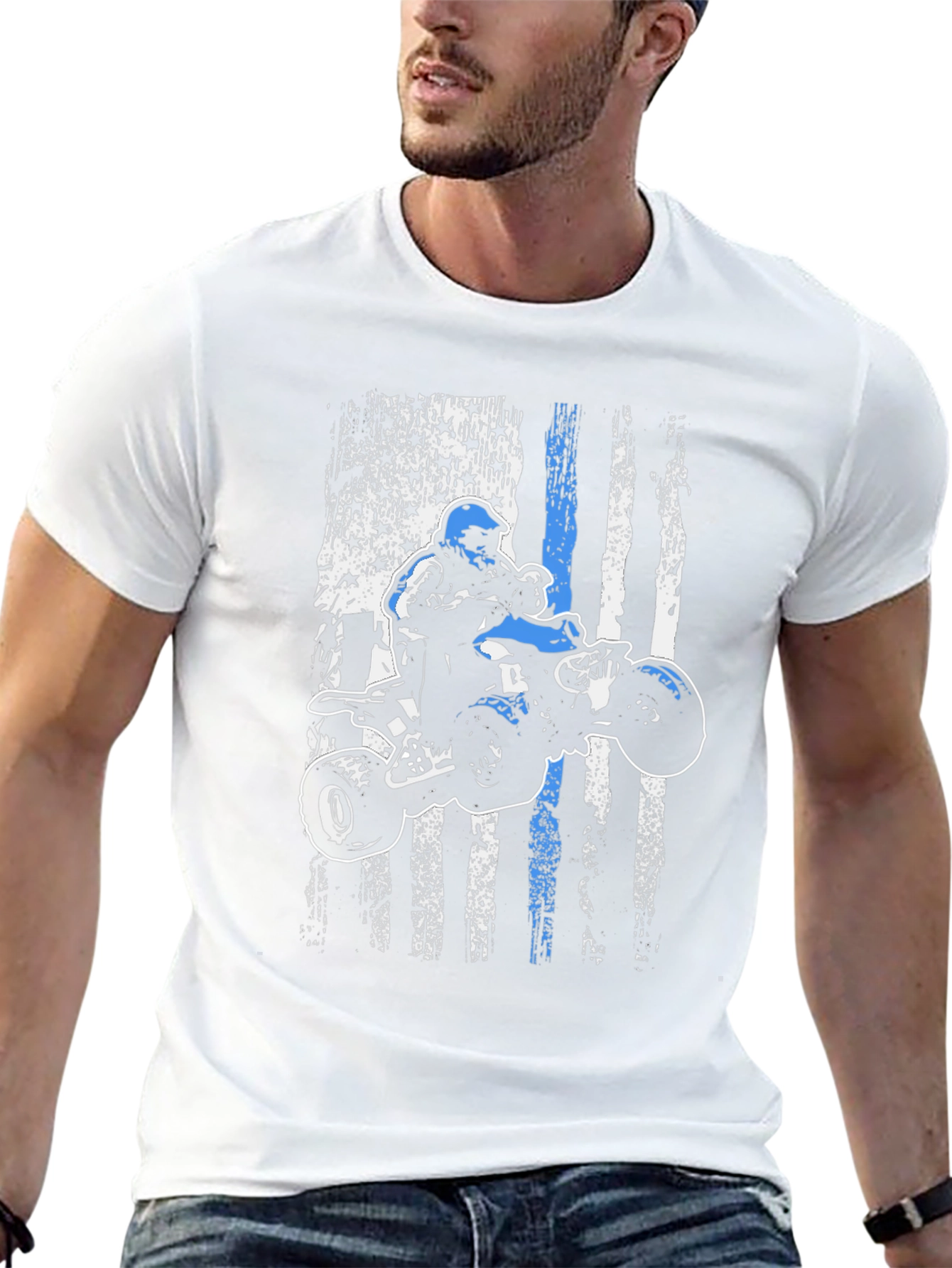 ATV Rider Thin Blue Line American Flag T-Shirt