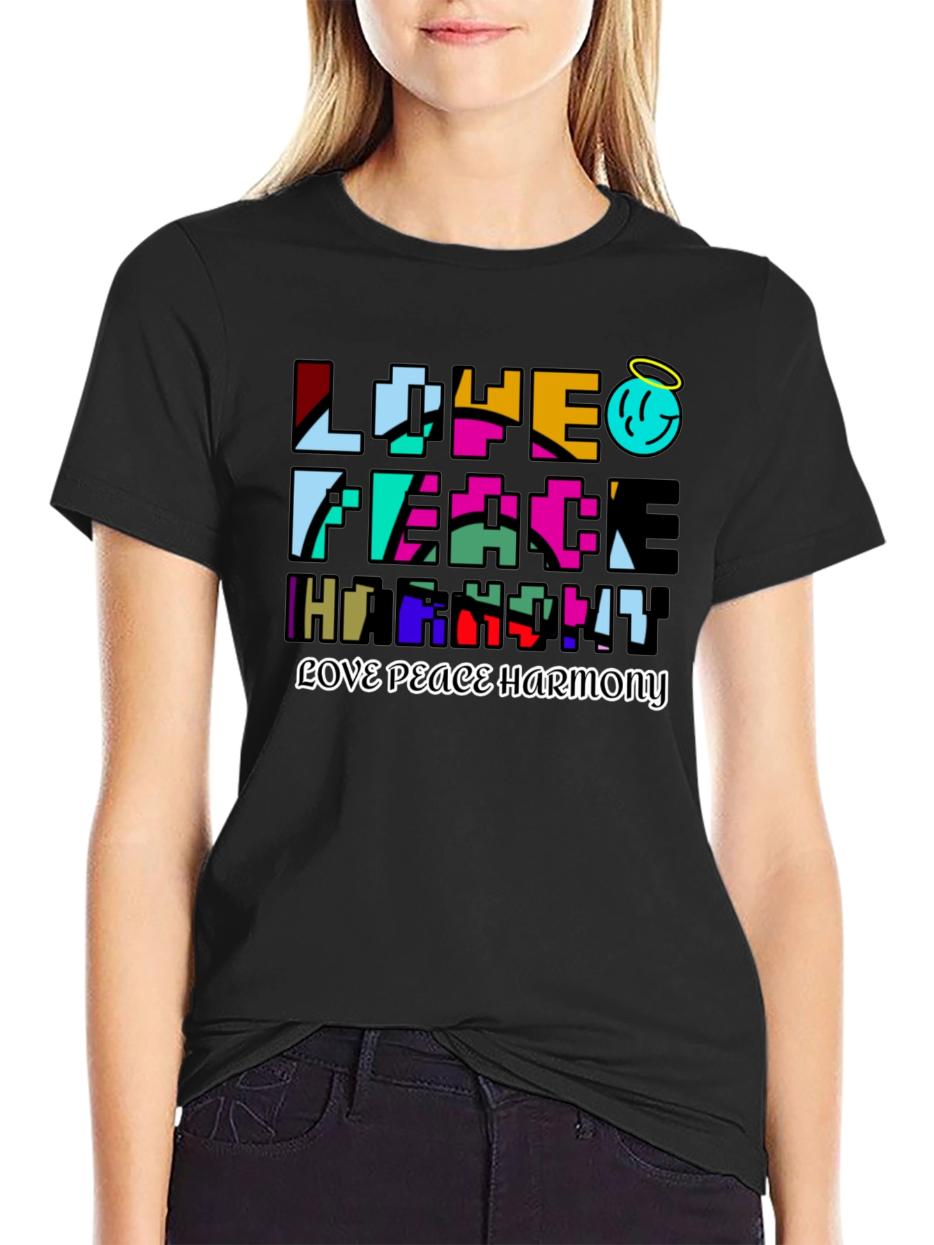 Love Peace Harmony Graphic T-Shirt - Black