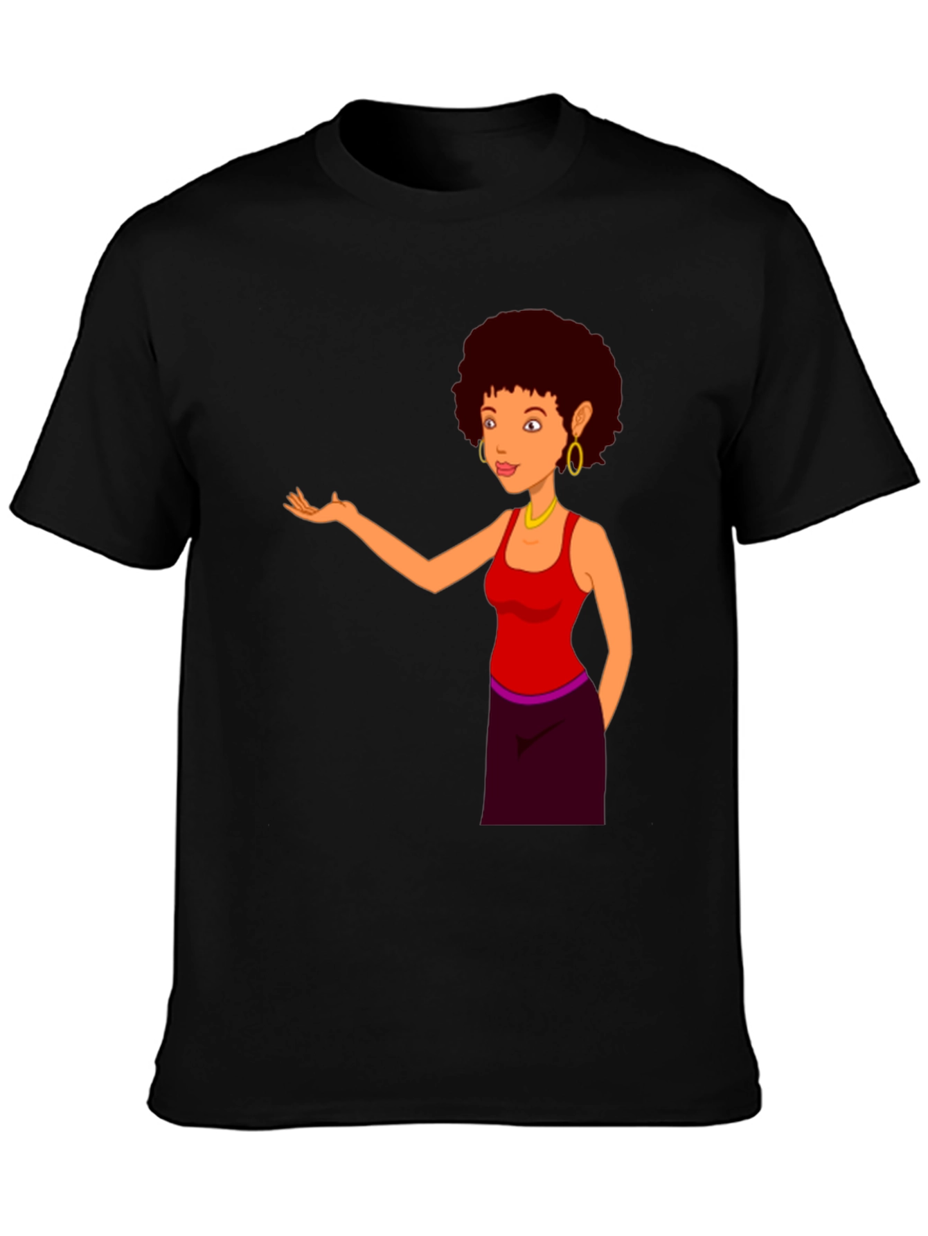 Cartoon Woman Graphic Print Black T-Shirt