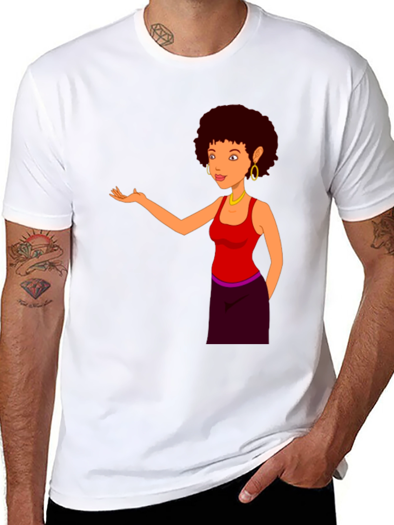 Cartoon Woman Graphic Print Black T-Shirt