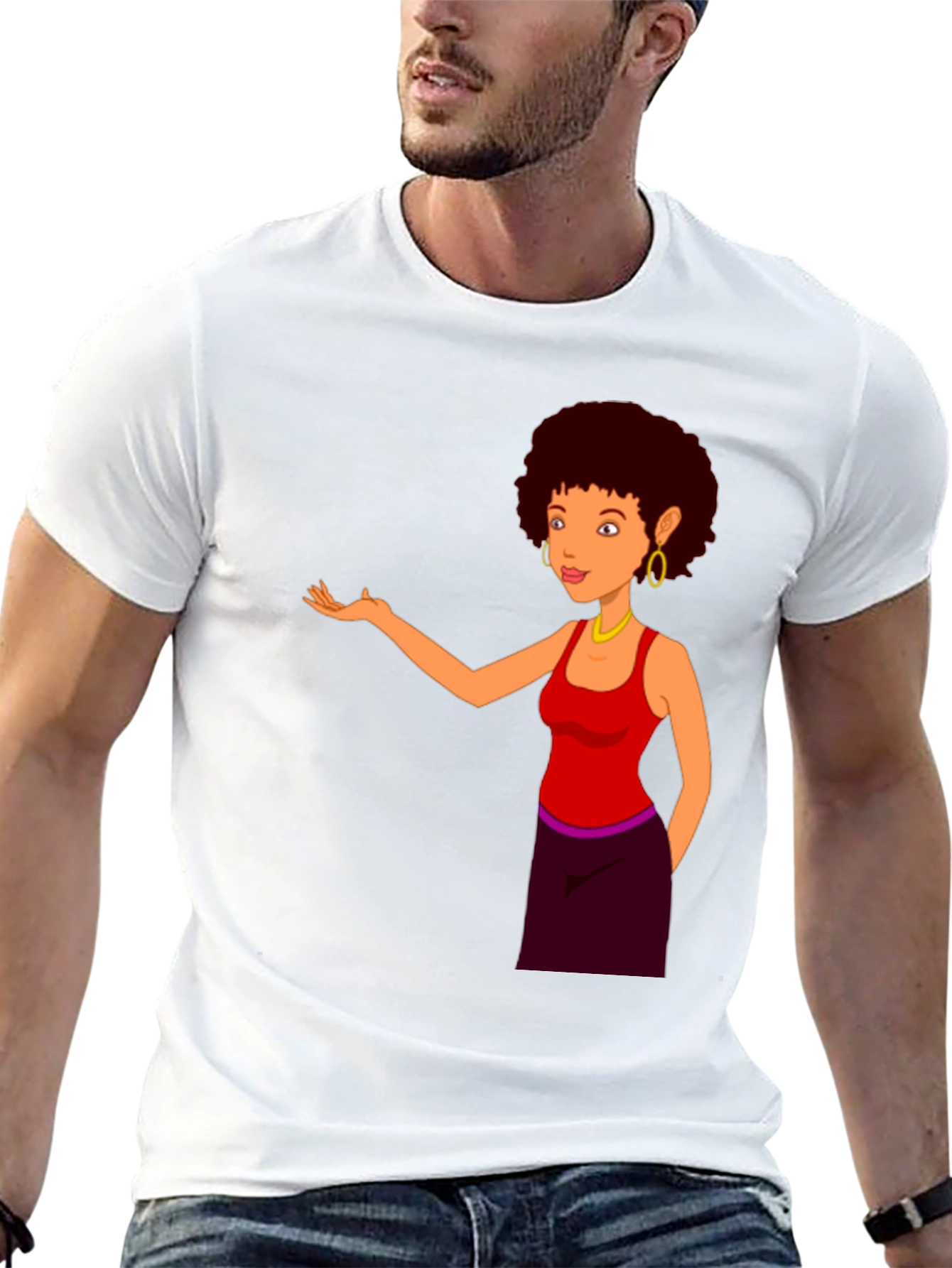 Cartoon Woman Graphic Print Black T-Shirt