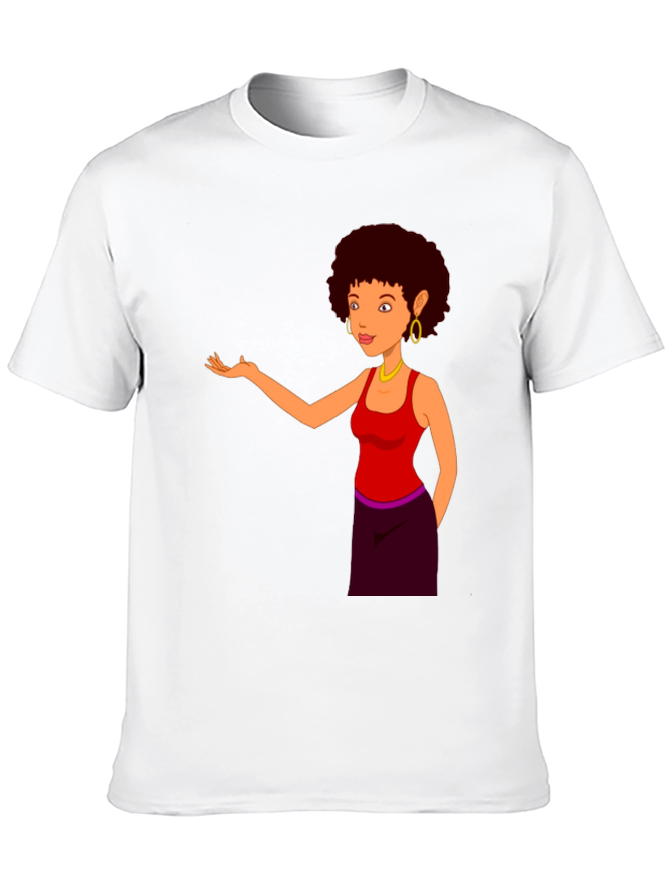 Cartoon Woman Graphic Print Black T-Shirt