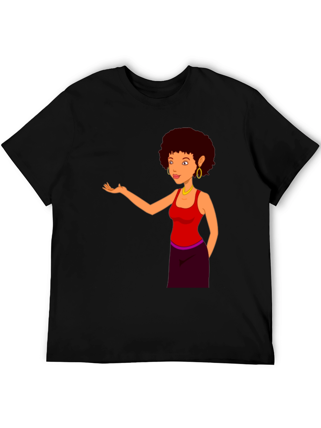 Cartoon Woman Graphic Print Black T-Shirt