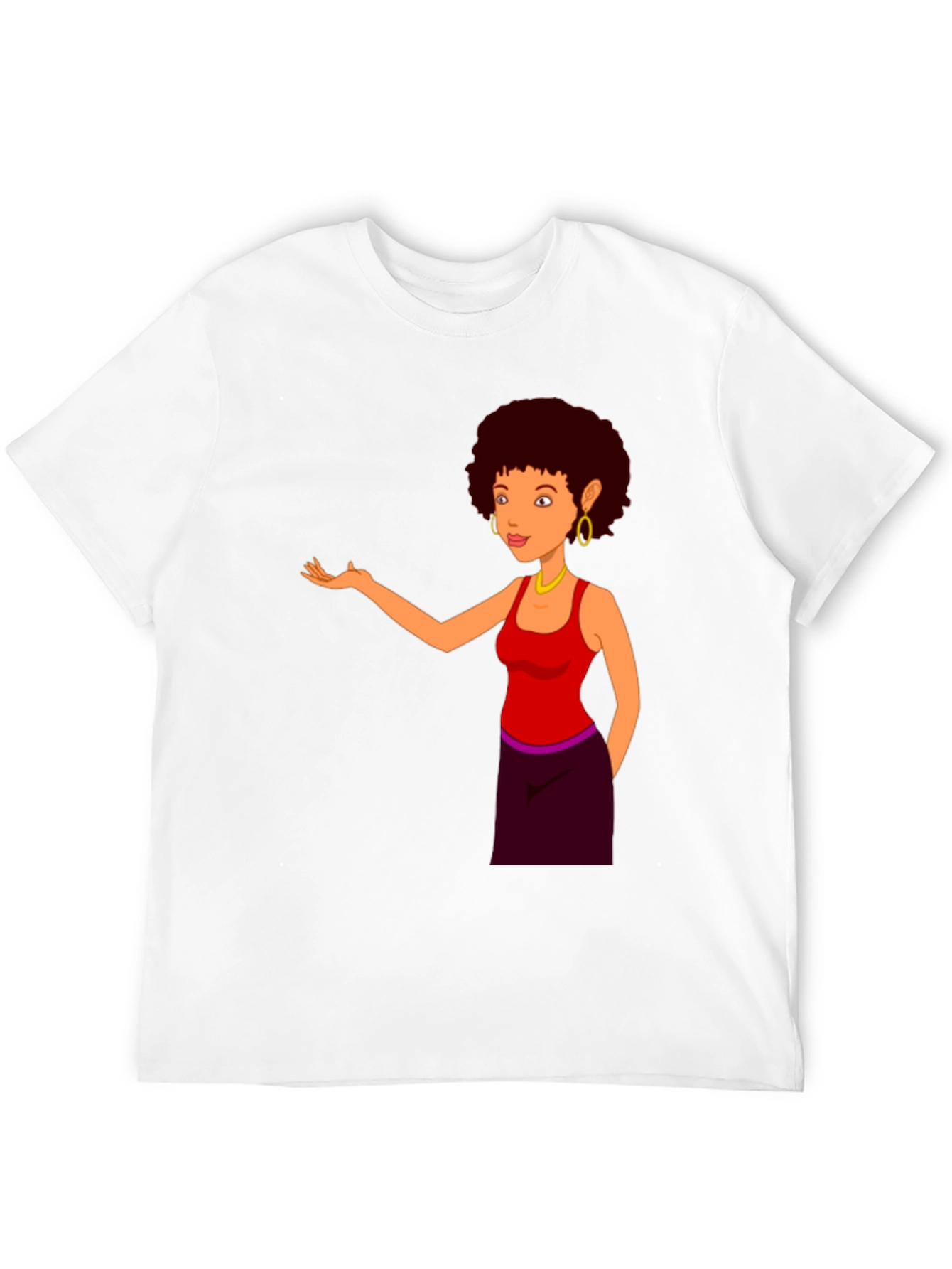 Cartoon Woman Graphic Print Black T-Shirt