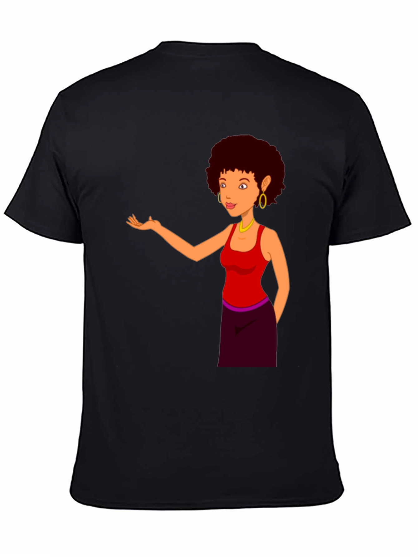 Cartoon Woman Graphic Print Black T-Shirt