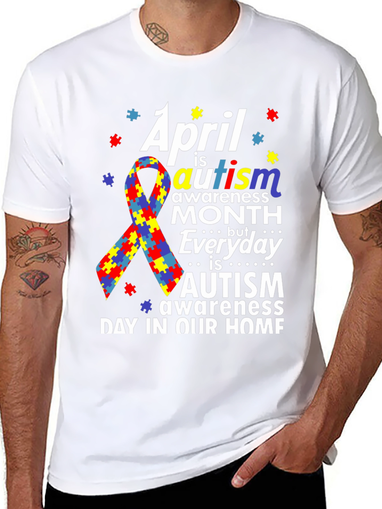 Autism Awareness T-Shirt - Puzzle Ribbon Design