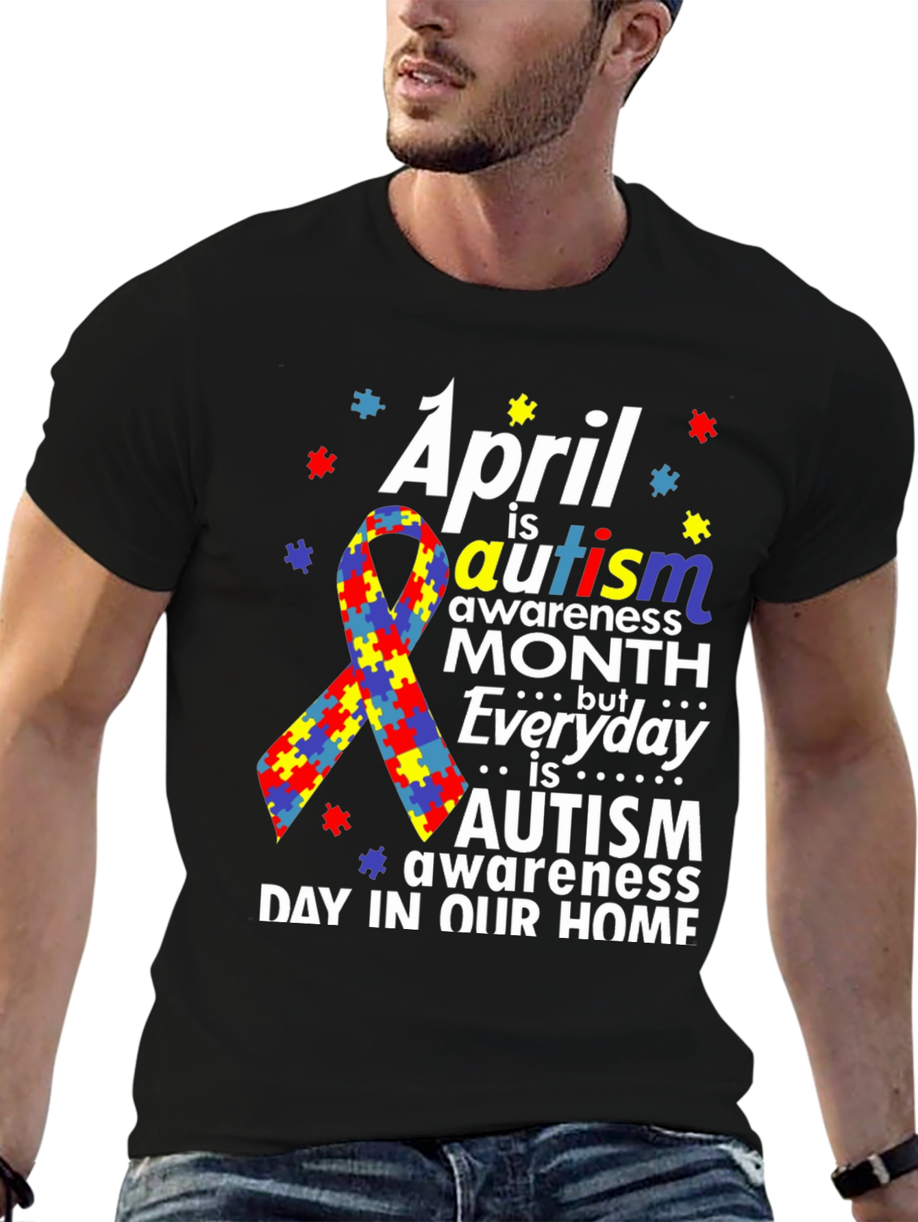Autism Awareness T-Shirt - Puzzle Ribbon Design