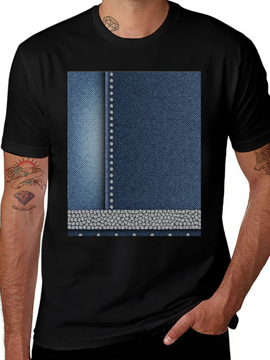 Denim Style T-Shirt with Rhinestone Detail